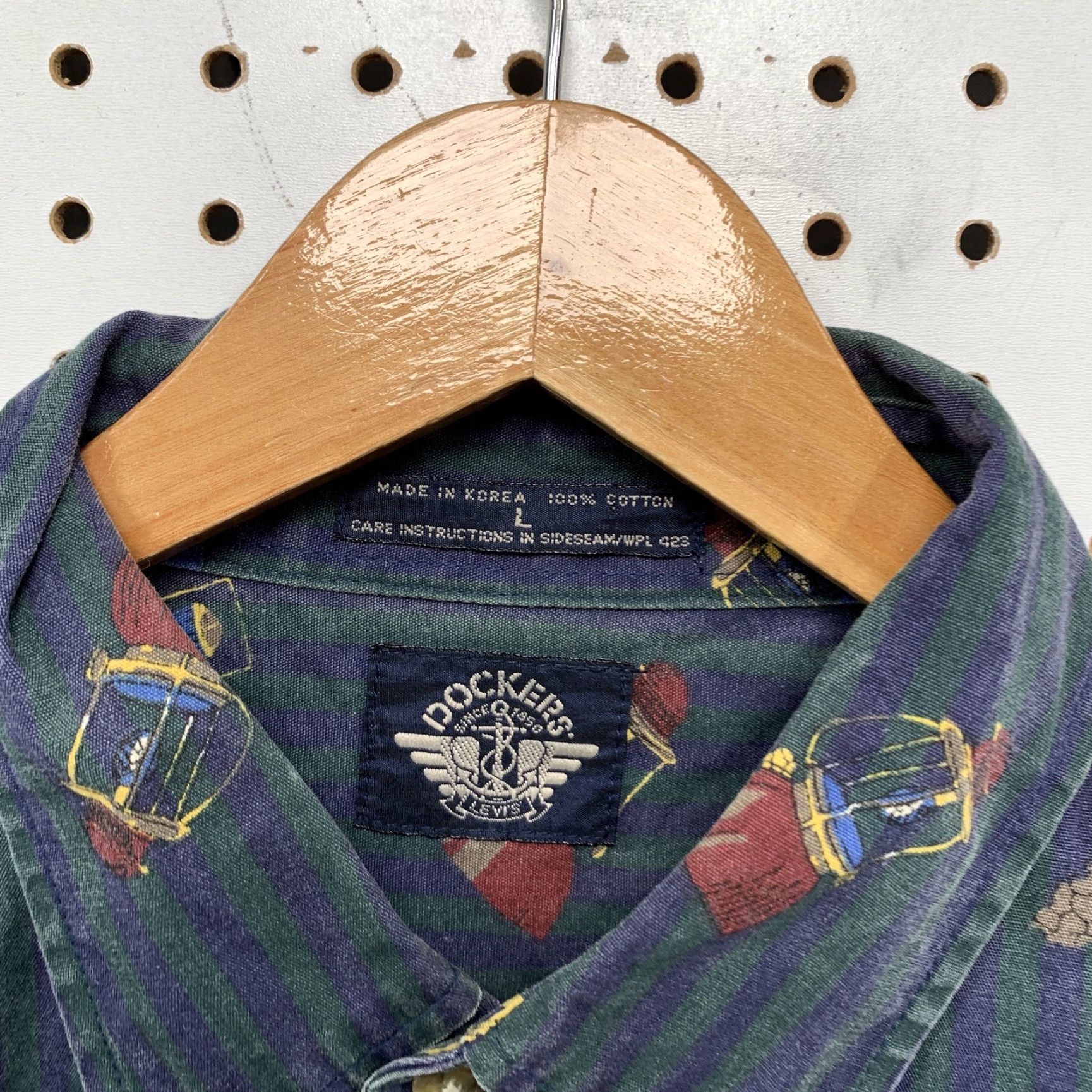 Dockers DOCKERS Shirt Mens L Blue Green Striped Button-Up Outdoor Camping Lightweight Casual Vintage-Check: 90s? Size US L / EU 52-54 / 3 - 6 Thumbnail