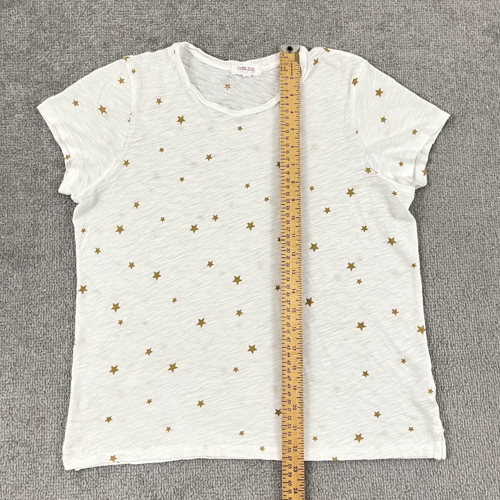 Vintage Goldie Womens Short Sleeve Blouse Top Small White Gold Star Print Casual Shirt Size S / US 4 / IT 40 - 4 Thumbnail