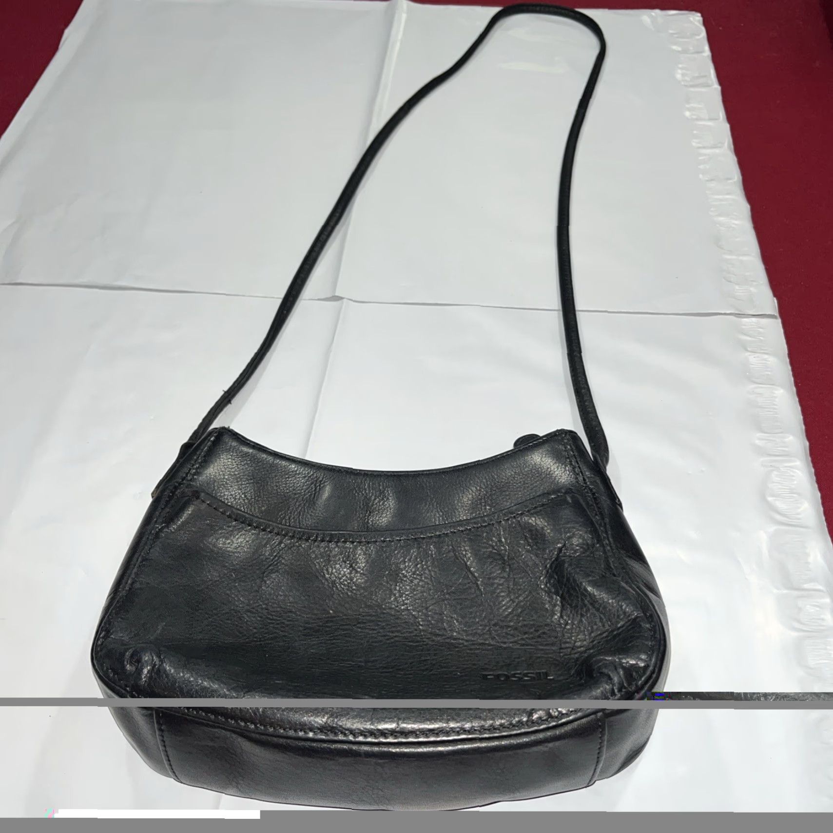 Fossil VINTAGE Fossil Crossbody Bag Ladies Small Pebbled LEATHER Evening Purse Black Zip Closure Silver Hardware Dressy Size ONE SIZE - 3 Thumbnail