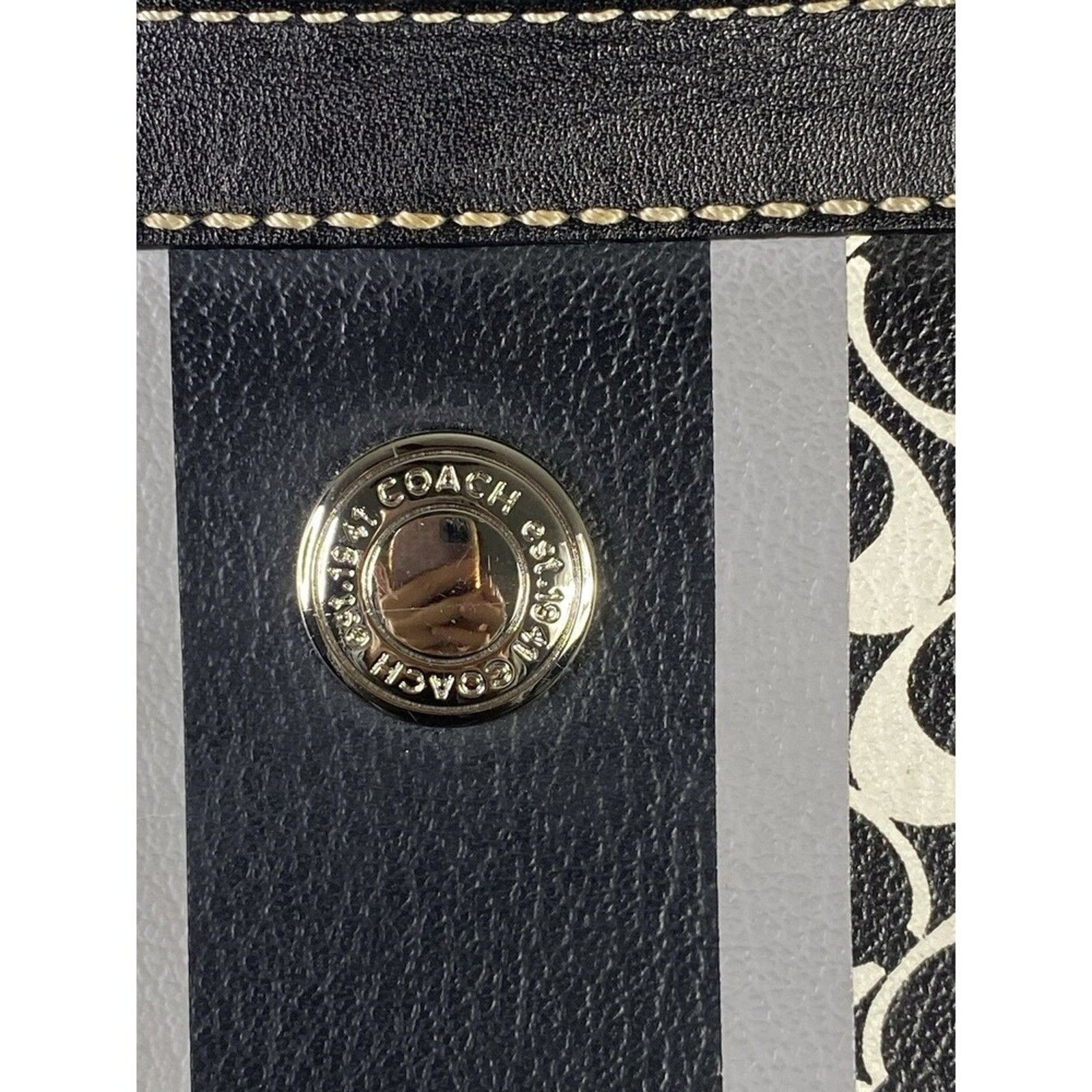 Coach Coach Chelsea Heritage Stripe Signature Tote Black White Size ONE SIZE - 4 Thumbnail