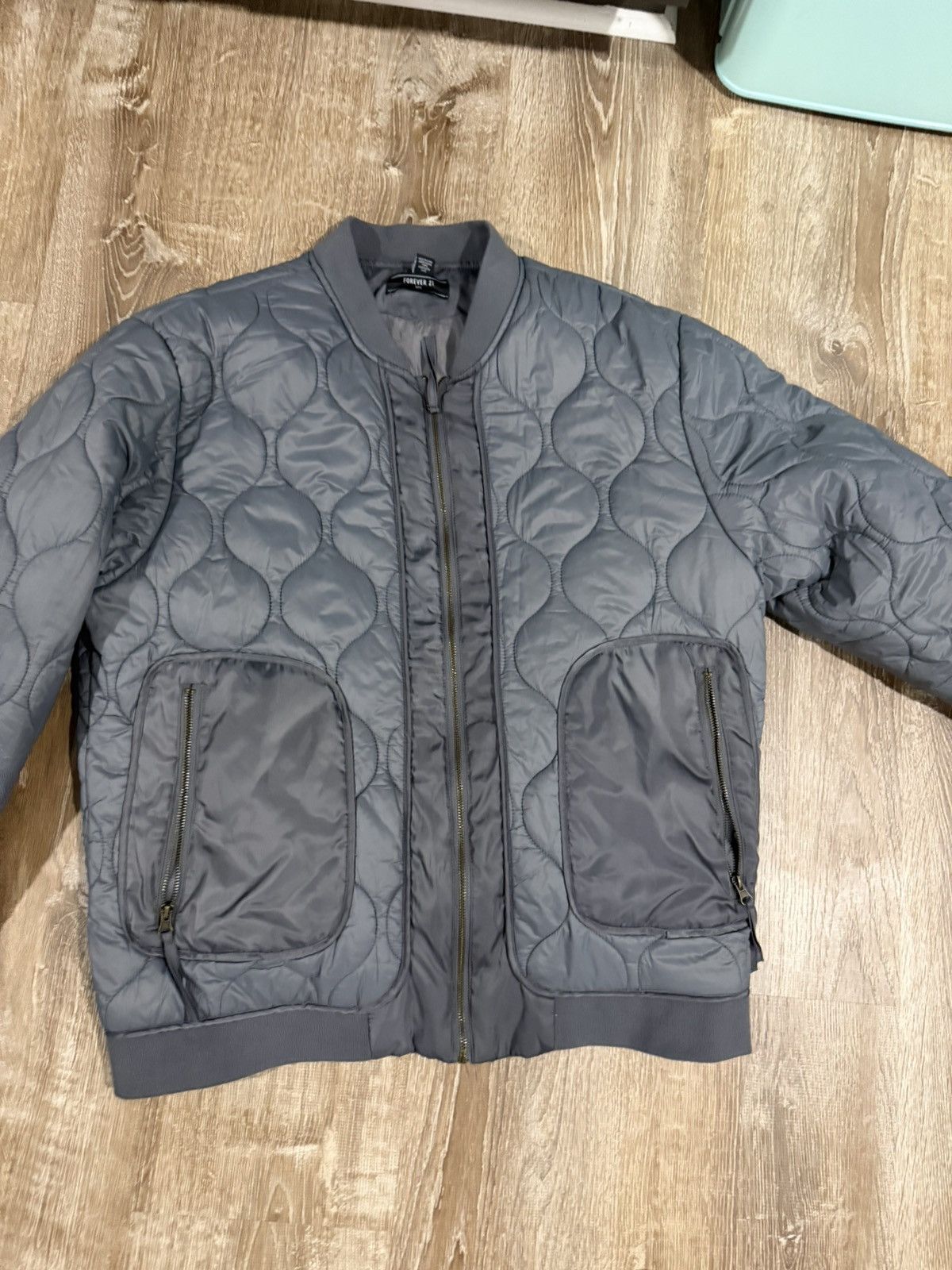 Vintage Quilted Bomber Jacket Gray Size US L / EU 52-54 / 3 - 3 Thumbnail