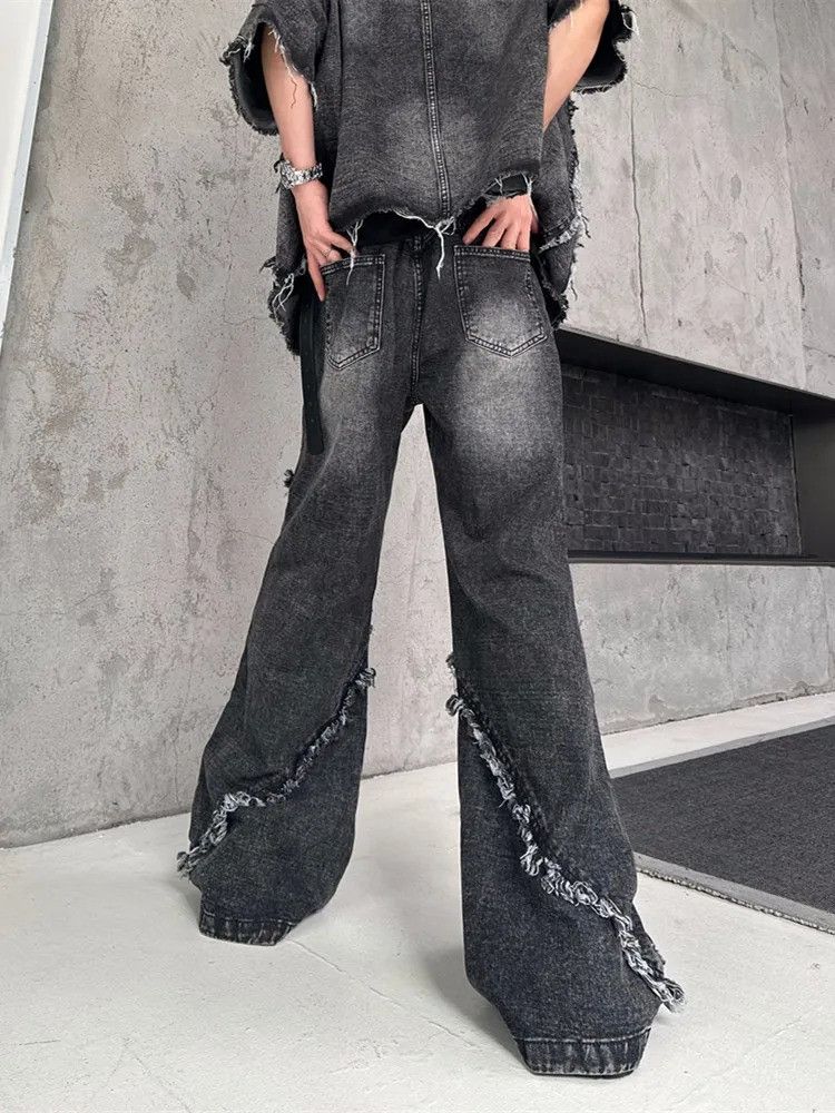 Vintage Black Baggy Stacked Flare Jeans Size US 32 / EU 48 - 2 Thumbnail