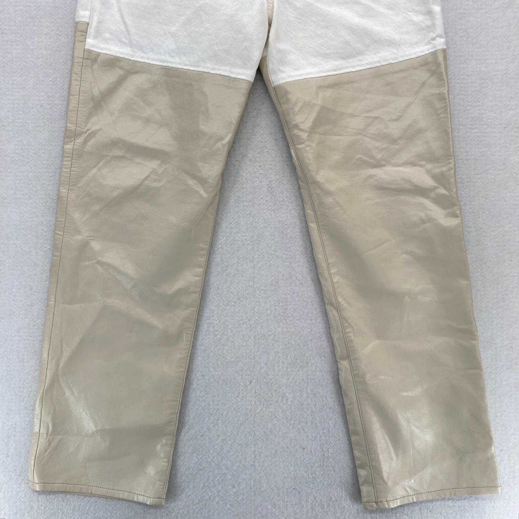 Agolde AGOLDE Pieced 90s' Pinch Waist Jeans Women's 28 White Denim Leather Legs Size 28" / US 6 / IT 42 - 3 Thumbnail