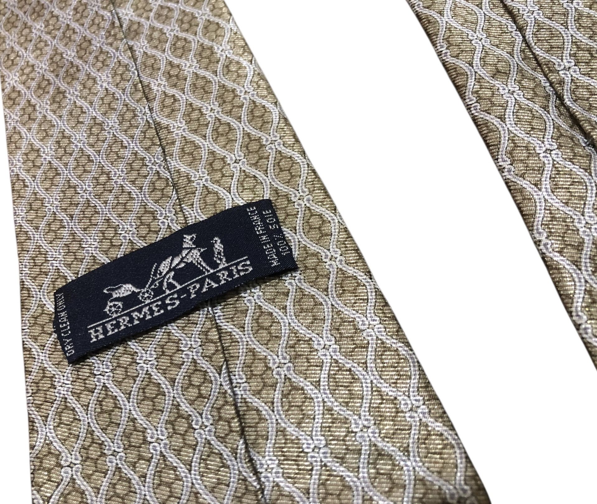 Hermes 🔥Vintage HERMÉS Silk Necktie Beige Formal Office Luxury Tie Size ONE SIZE - 6 Thumbnail