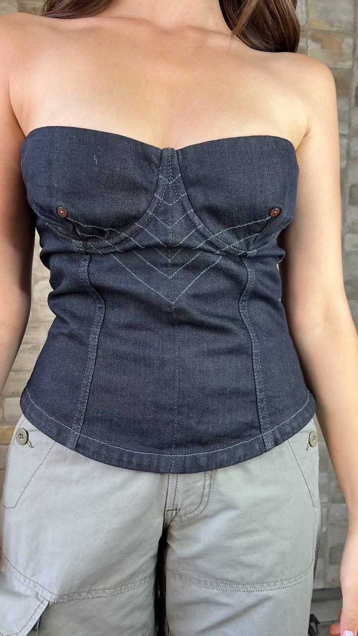 Jean Paul Gaultier × Vintage VTG JEAN PAUL GAULITER JEAN'S 90S Archive DENIM CORSET TOP Size L / US 10 / IT 46 - 4 Thumbnail