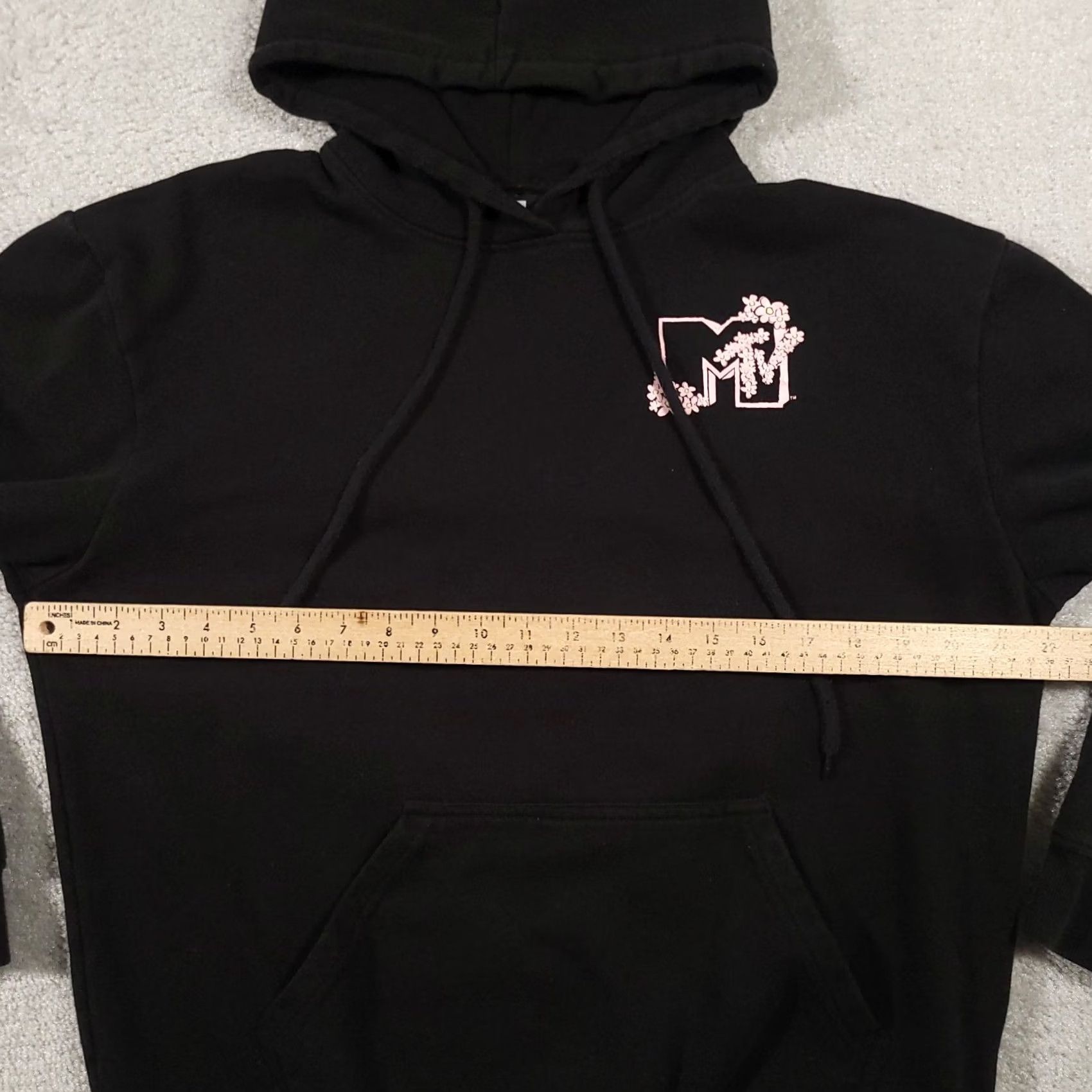 Vintage MTV Streetwear Hoodie Womens Medium Black Shimmer Floral Graphic Sweatshirt Size M / US 6-8 / IT 42-44 - 5 Thumbnail