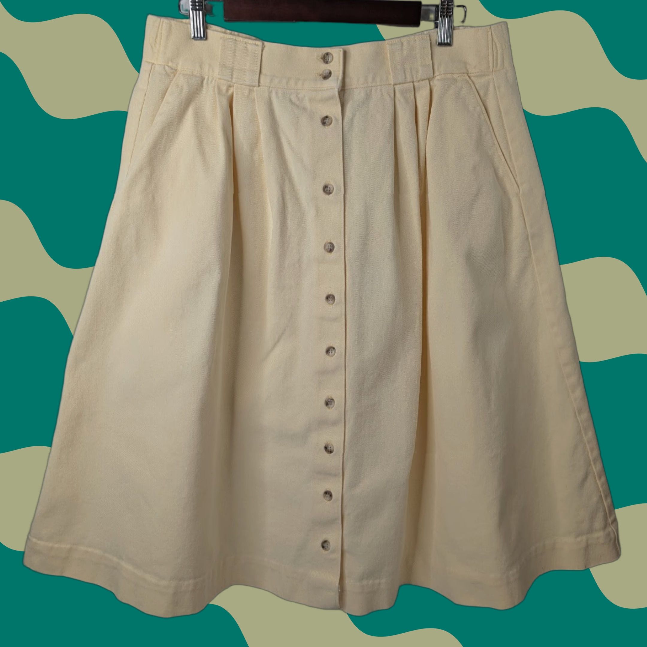 Orvis VINTAGE Orvis Skirt Size 16P Twill Button A Line Yellow Pleated USA Made Cottage Size 38" / US 16 / IT 52 - 1 Thumbnail