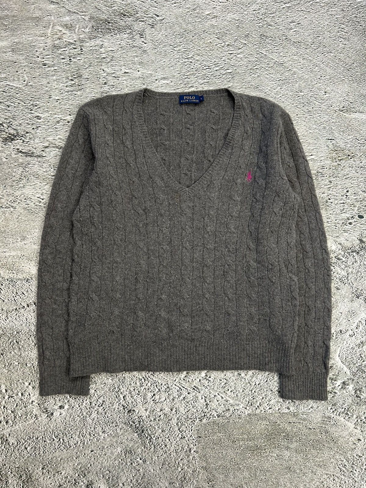 Polo Ralph Lauren × Ralph Lauren × Vintage Polo Ralph Lauren grey wool cashmere sweater vintage knit Size L / US 10 / IT 46 - 1 Thumbnail