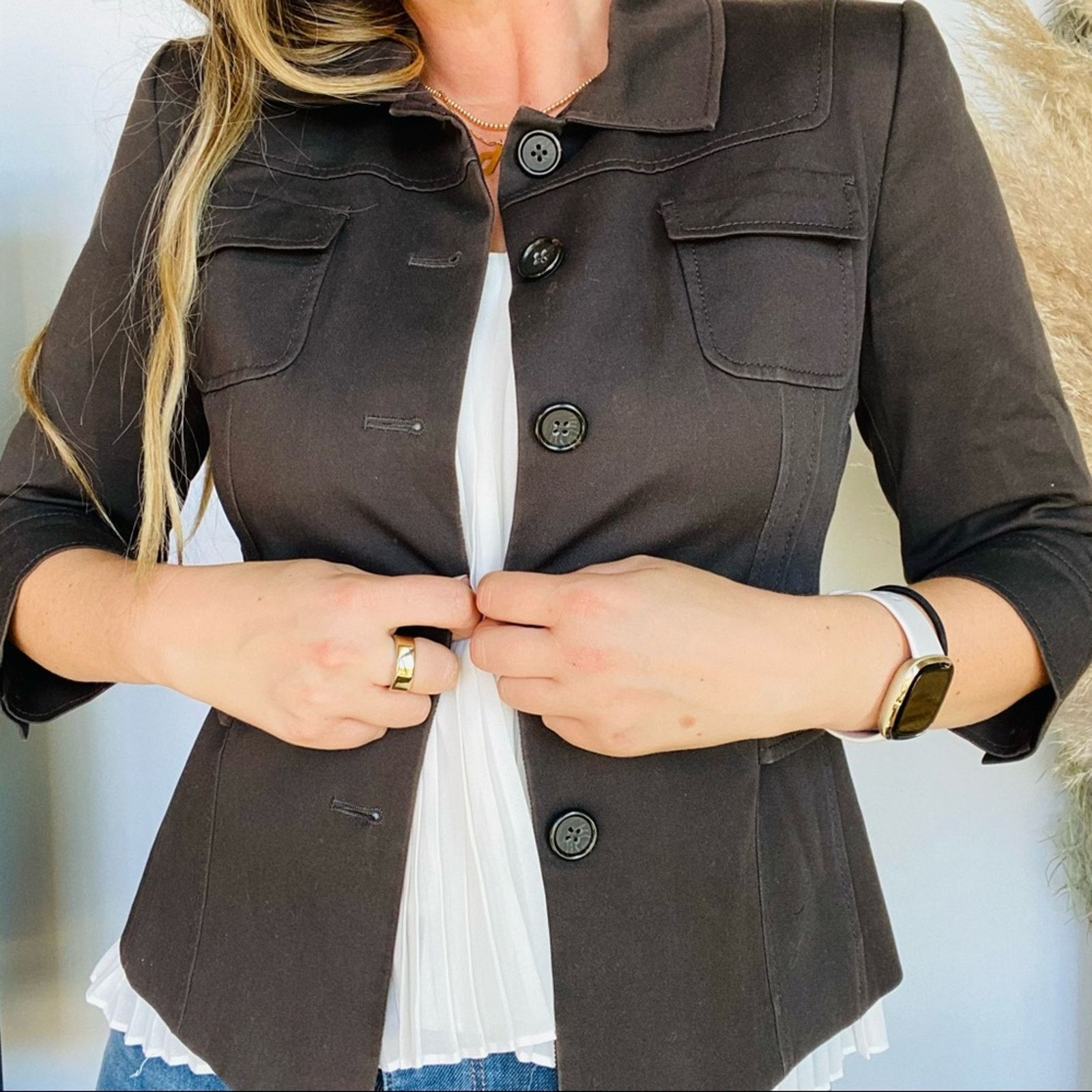 Elie Tahari TAHARI Black Button 3/4 Sleeve Work Jacket Blazer Belted Size M / US 6-8 / IT 42-44 - 1 Thumbnail
