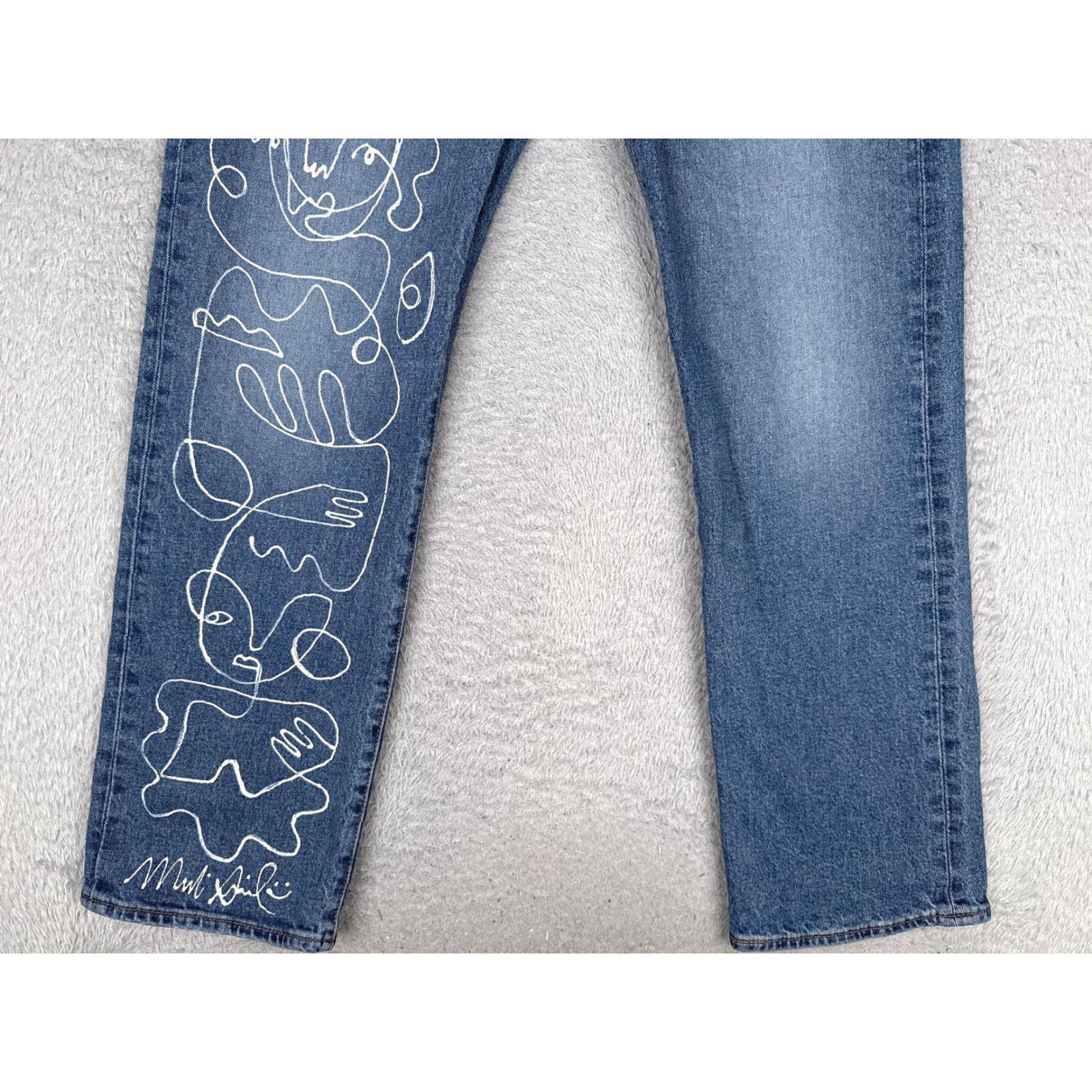 Levi's Levis Premium 501 93 Jeans Mens 32x32 Blue Straight Button Fly Abstract Graphic Size US 32 / EU 48 - 2 Thumbnail