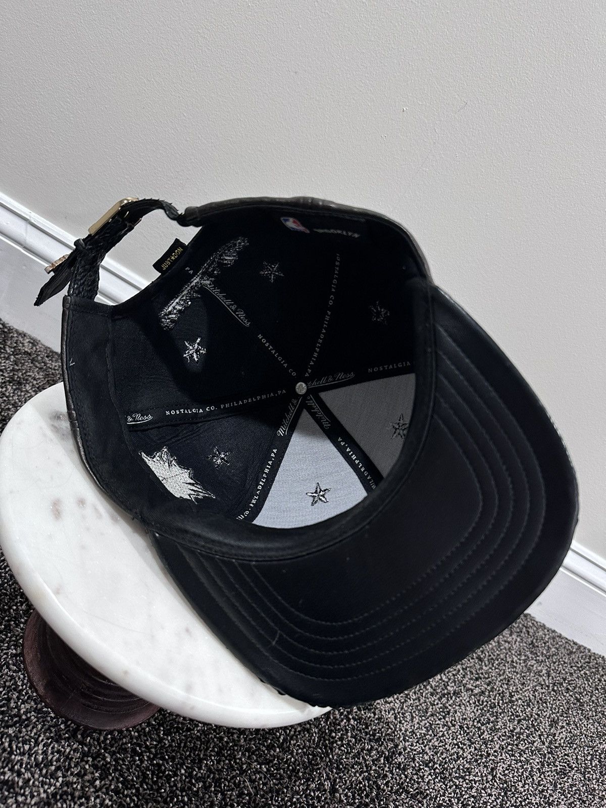 Just Don Just Don Mitchell & Ness NBA Brookyln Nets Black Leather Hat Size ONE SIZE - 7 Thumbnail