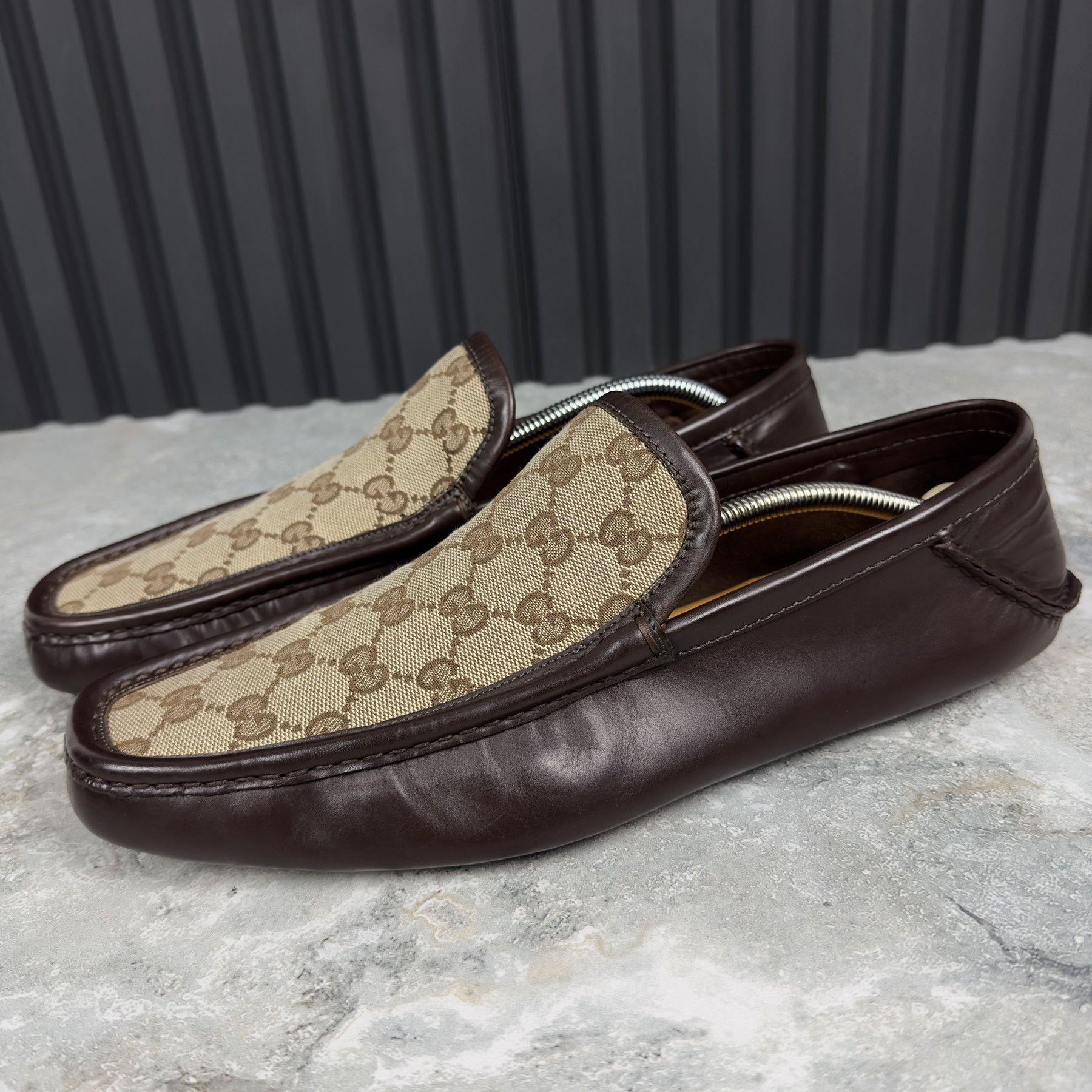 image of Gucci Gg Canvas Vintage Moccasins Leather 10 G Shoes in Brown, Men's (Size 11)