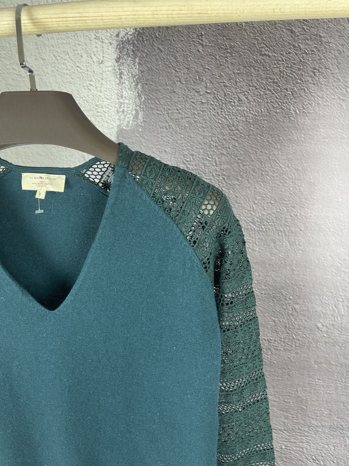 Sezane Sezane Sweater blue Green Lace Sleeves Wool Cashmere V-neck Size S / US 4 / IT 40 - 7 Thumbnail