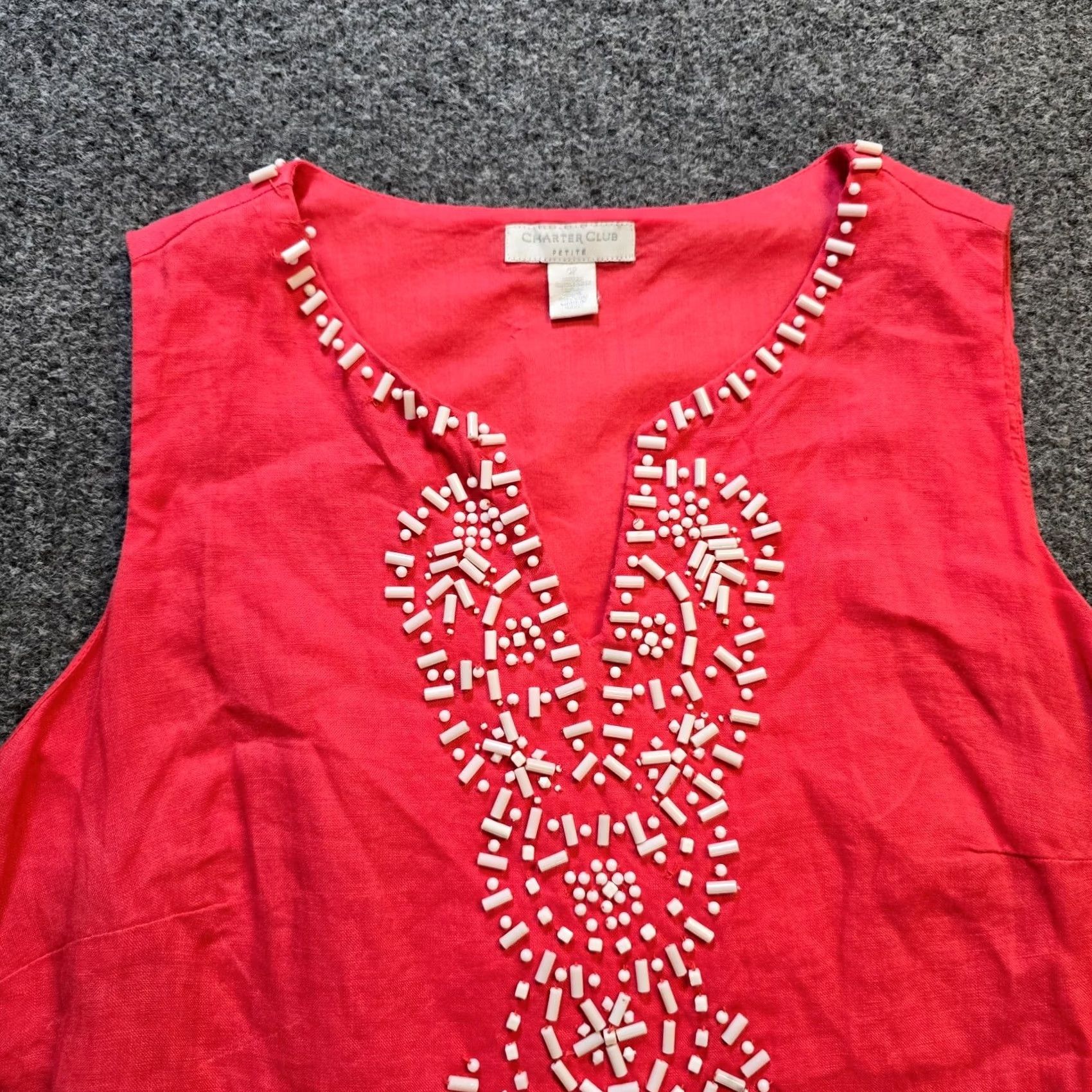 Charter Club Charter Club Dress Womens Size 4P Petite Pink Beaded Linen Sheath Coastal Cruise Beach V-Neck Sleeveless Zip Lined Short Dress Mens? Size S / US 4 / IT 40 - 2 Thumbnail
