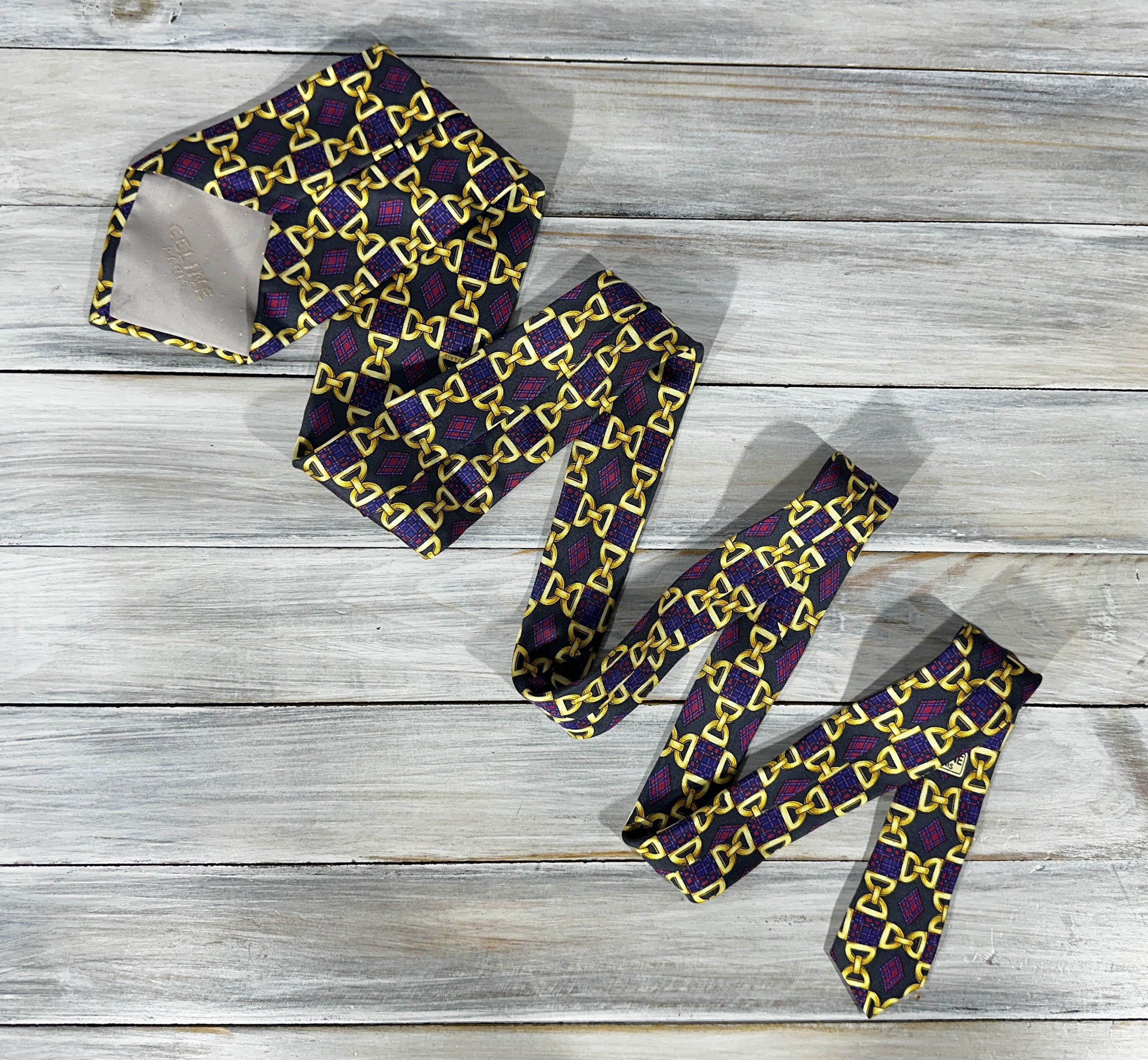 Celine CELINE Paris Silk Tie Handmade Chain Theme Made In Spain Size ONE SIZE - 17 Thumbnail
