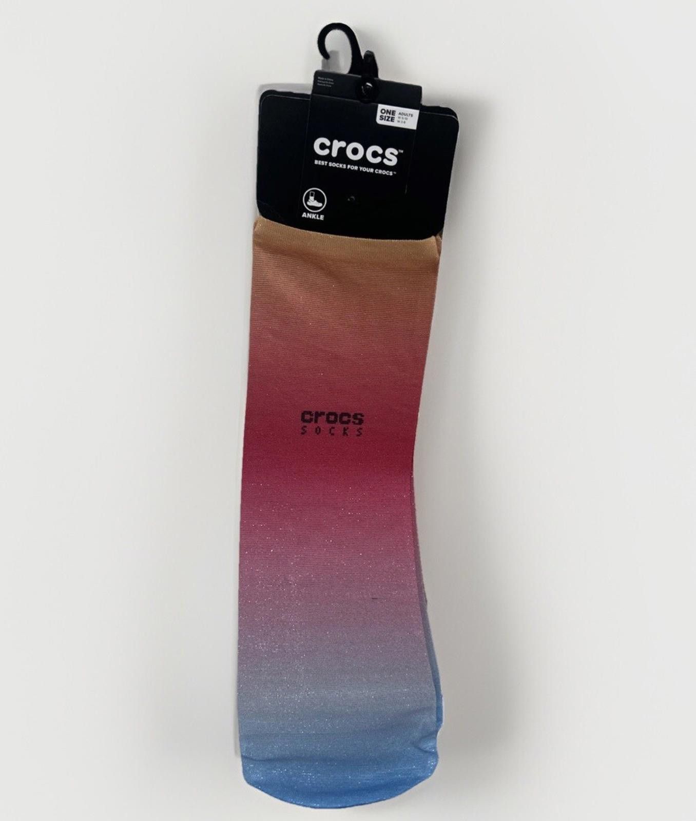 Crocs CROCS Socks Adult Unisex Size RAINBOW Shinny Print Ankle Size ONE SIZE - 3 Thumbnail