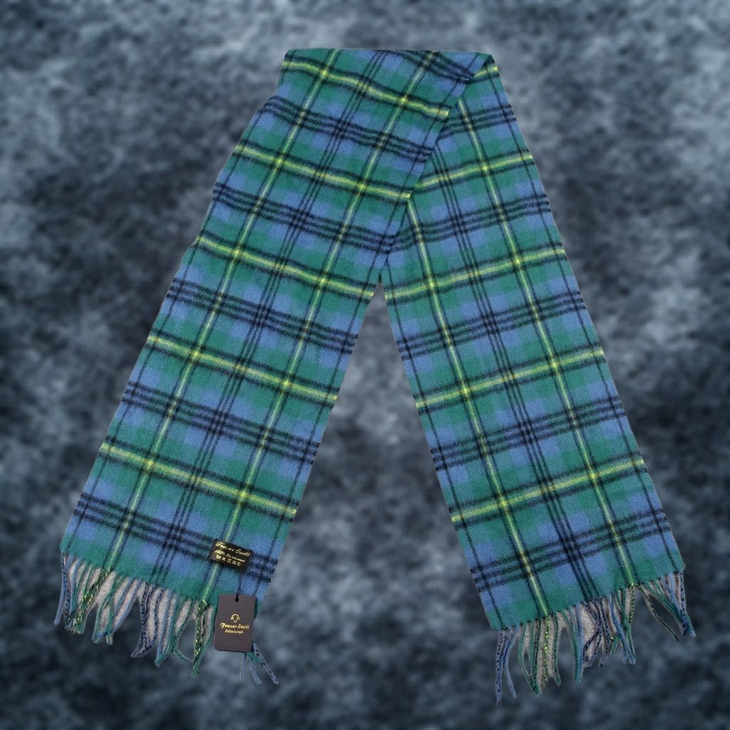 Vintage Fraser Scott Scarf Womens One Size Blue Green Plaid Tartan Wool Fringe Fringed Soft Size ONE SIZE - 1 Thumbnail