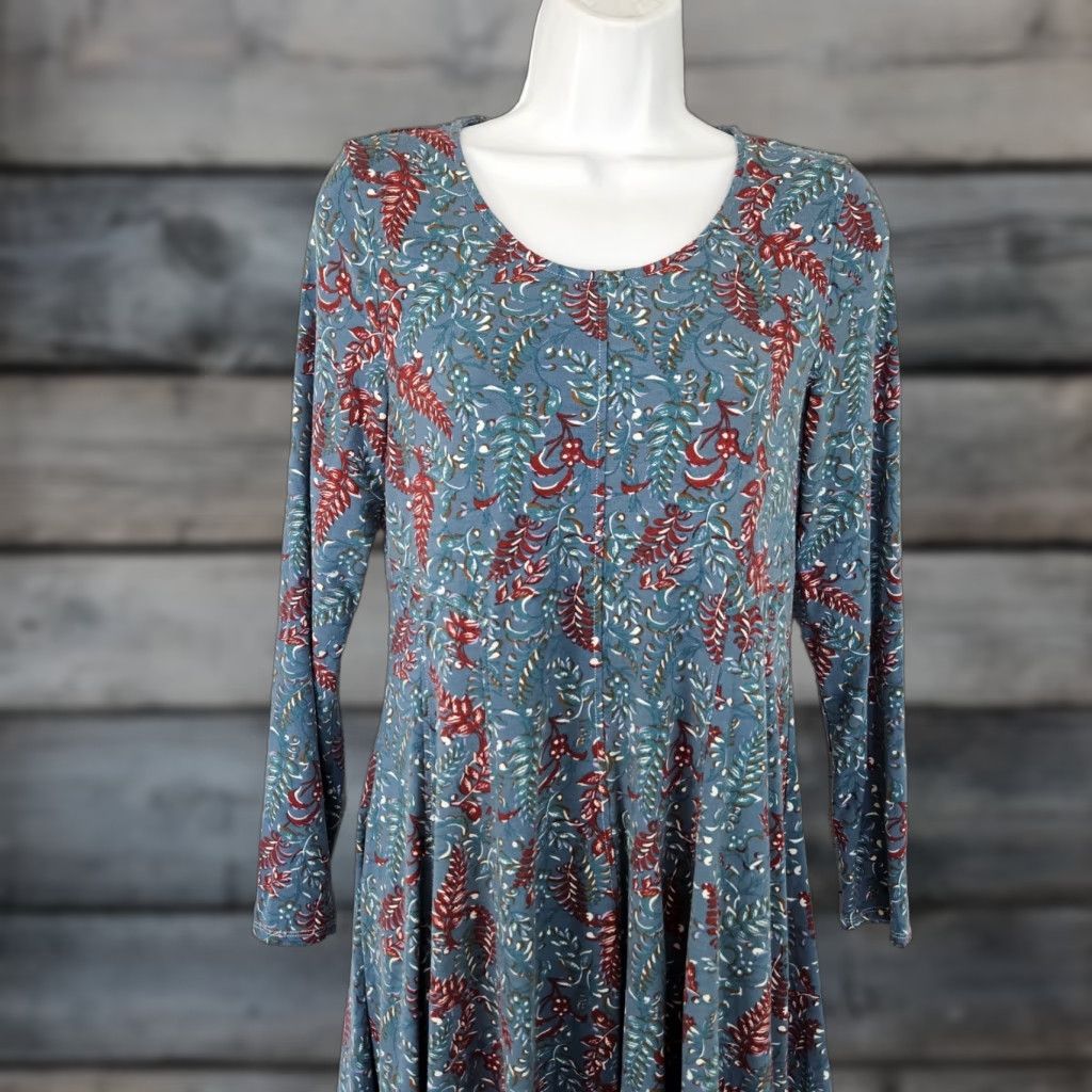Vintage Sahalie Womens Dress Petite Small Blue Floral Long Sleeve Cotton Blend A-Line Size S / US 4 / IT 40 - 1 Thumbnail