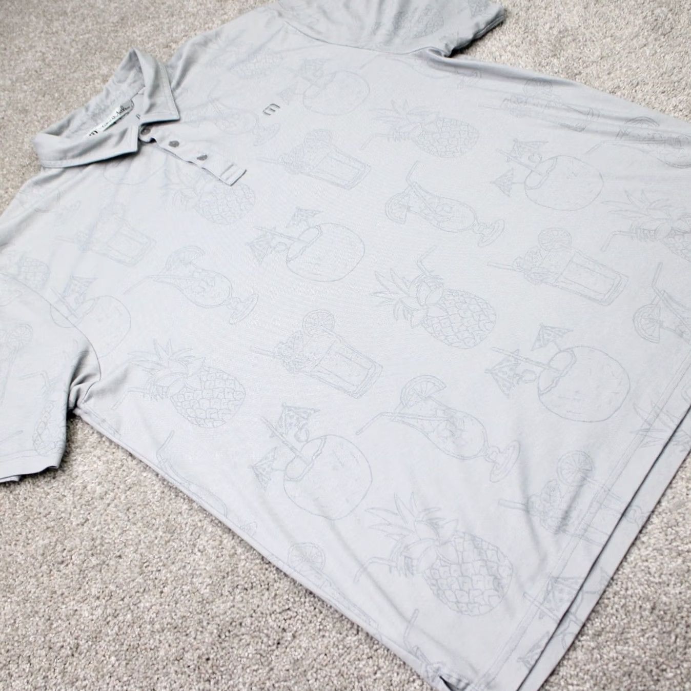 TravisMathew Travis Mathew Polo Shirt Men 2XL Gray Short Sleeve Graphic Print Pineapple Drink Golf S/S Polo Shirt Gr ay 2XL XXL Mens Gear Size US XXL / EU 58 / 5 - 7 Thumbnail