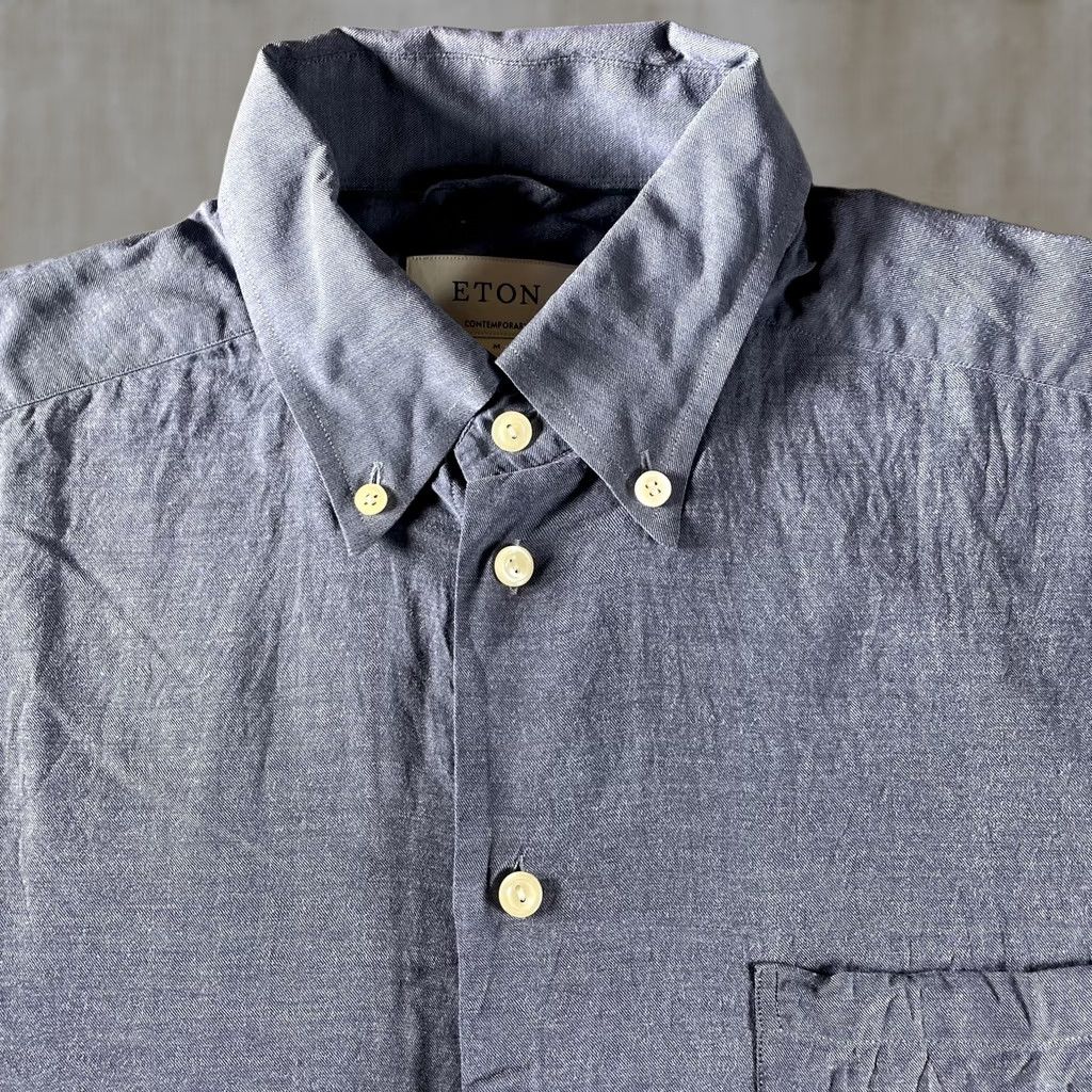 Eton Eton Shirt Mens Medium Blue Chambray Button-Down Collar 100% Cotton Long Sleeve Pocket Regular Fit Size US M / EU 48-50 / 2 - 1 Thumbnail