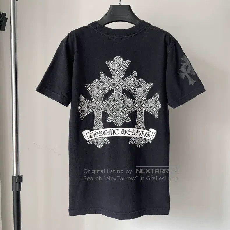 CHROME HEARTS Size S Black full printed cross stripes three