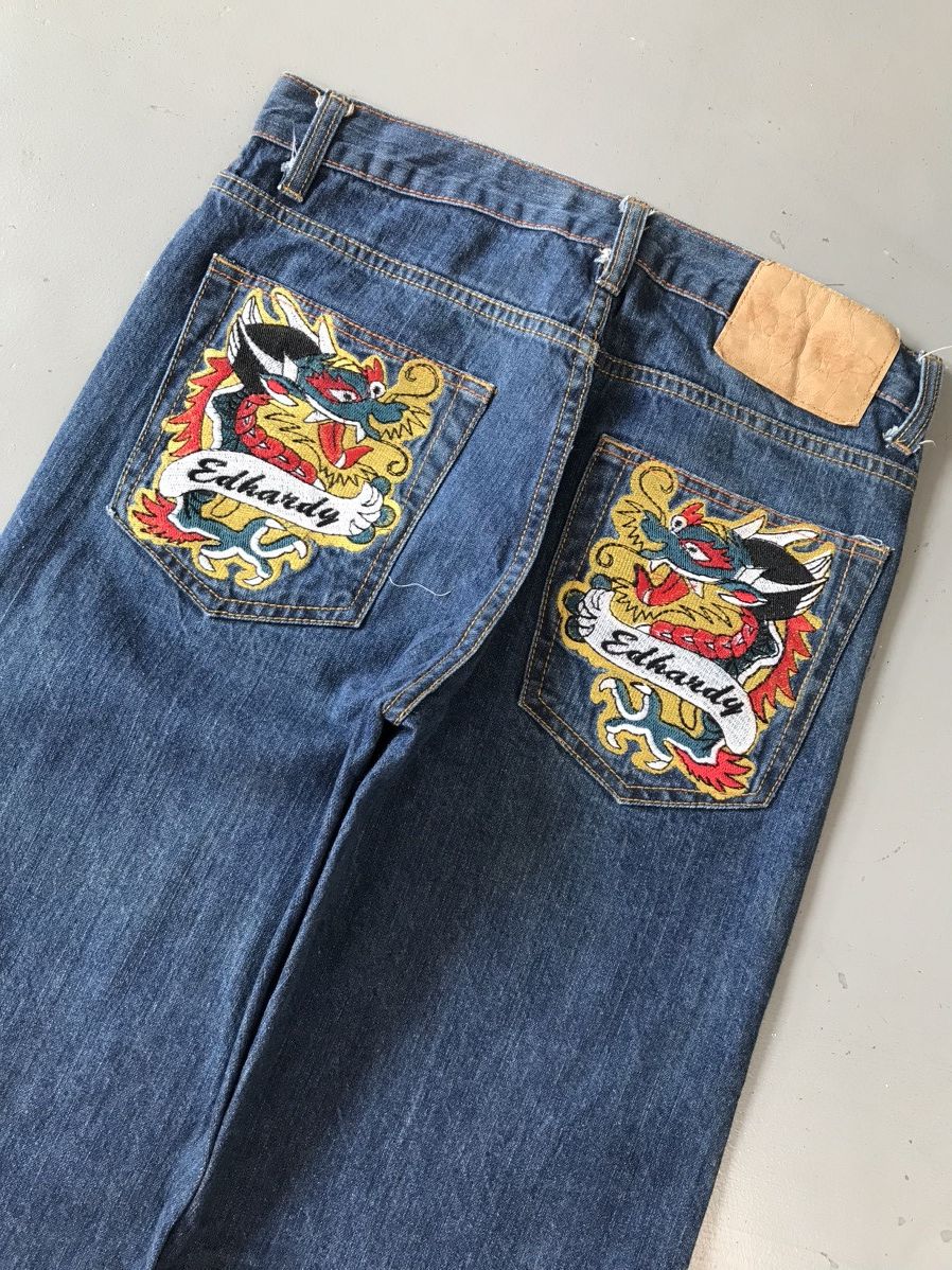Ed Hardy × Vintage Vintage Ed Hardy Dragon 🐉 Denim Size US 32 / EU 48 - 3 Thumbnail