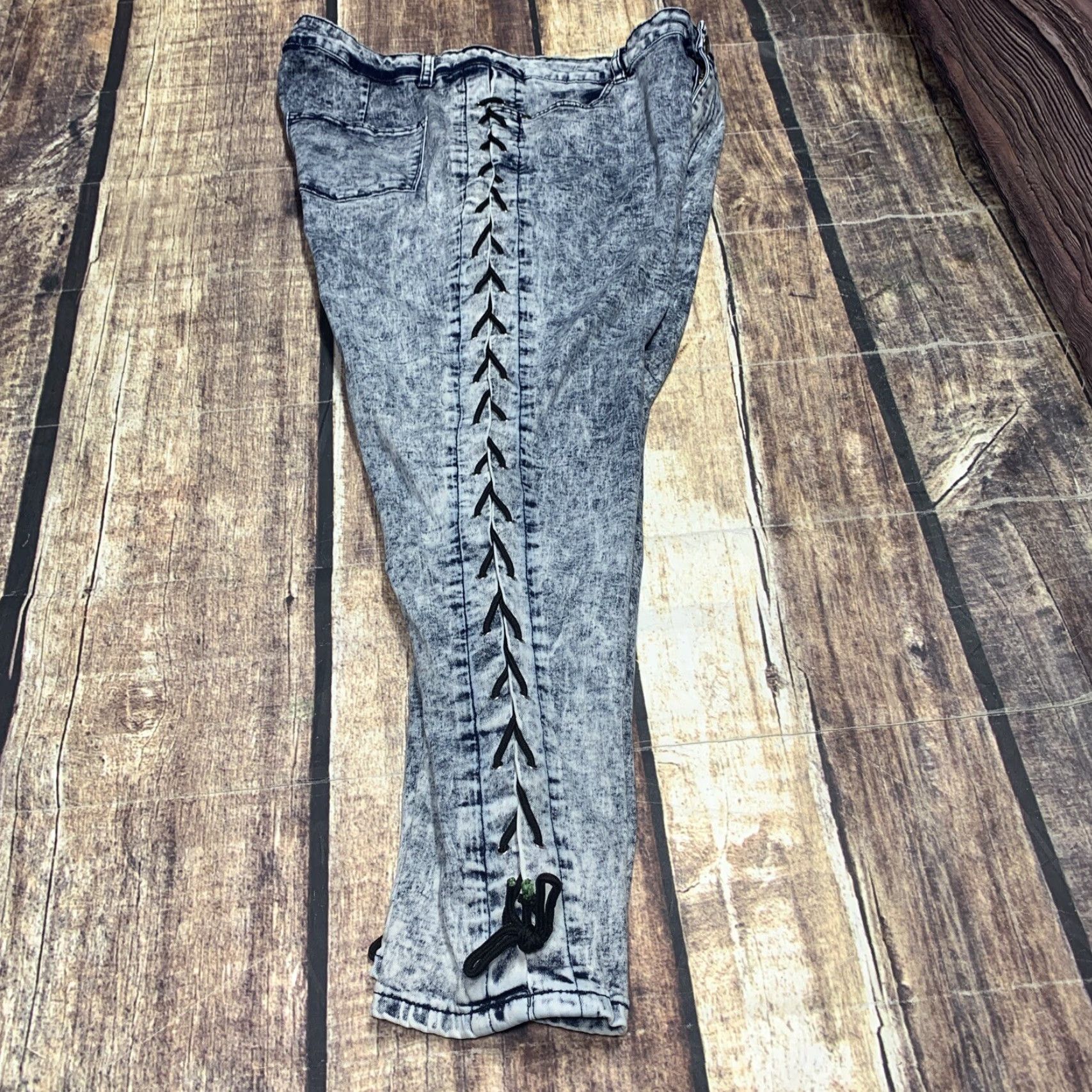 Vintage Between Us Jeans Blue Size 20 Stretch Rope Tie Legs Acid Wash 39 x 26 Women’s Size 42" / US 20 - 3 Thumbnail