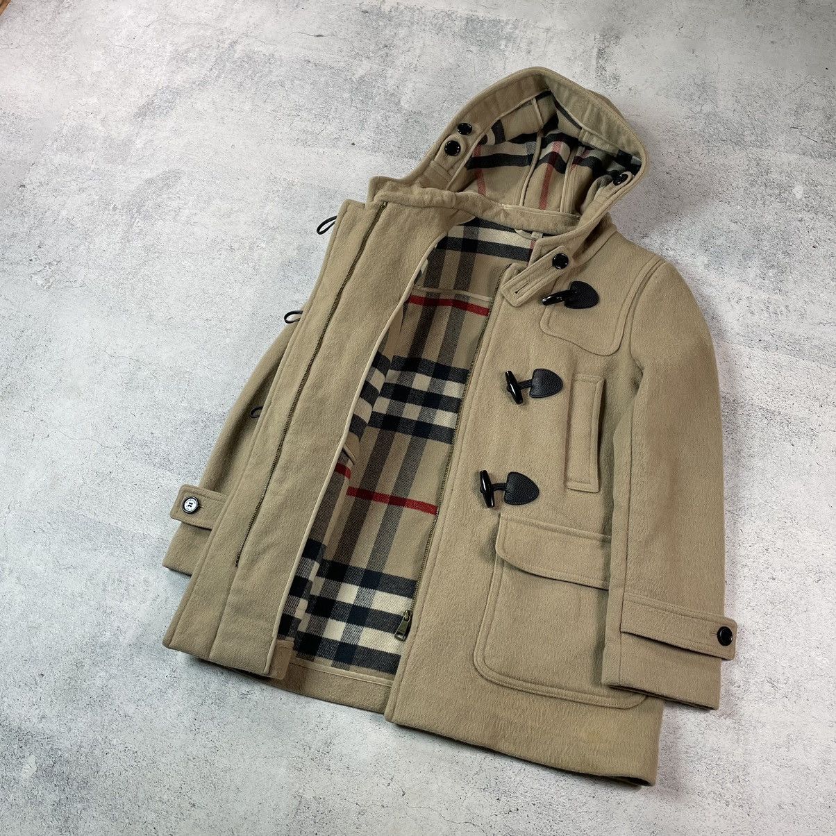 Burberry Brit Check Lined Wool Blend Duffle Coat In Beige