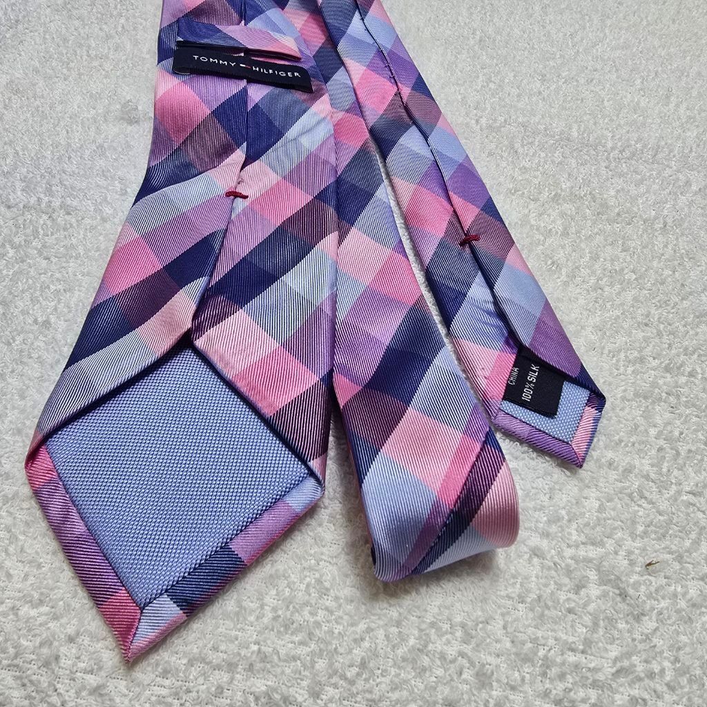Tommy Hilfiger Men's Tommy Hilfiger Plaid Silk Tie One Size Pink Blue Size ONE SIZE - 7 Thumbnail