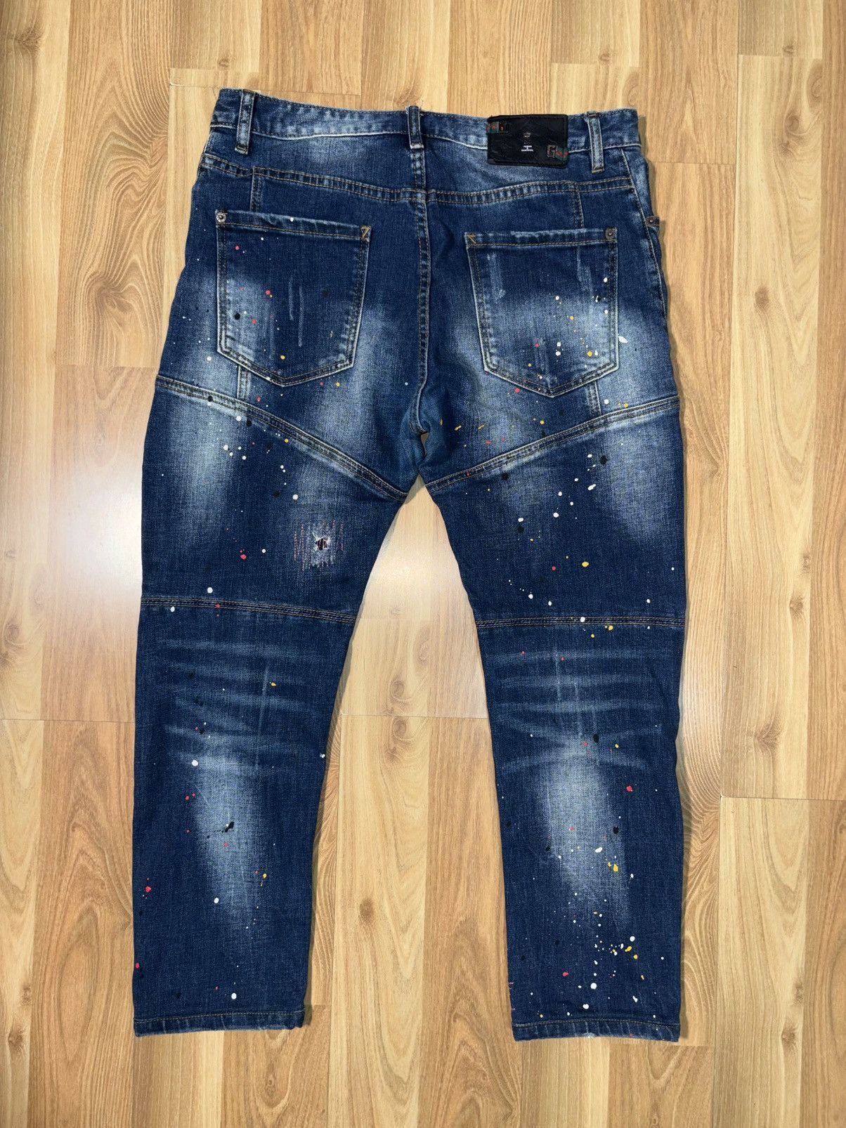Japanese Brand YUDAN & SANCHVIL Paint Splatter Patchwork Cropped Denim Size US 34 / EU 50 - 2 Thumbnail