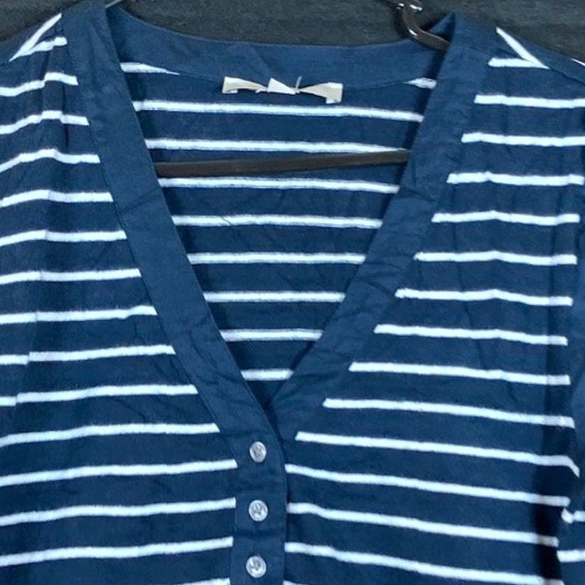 Loft Loft Shirt Womens Navy White Striped V Neck Puff Short Sleeve Modal Blend Large Size L / US 10 / IT 46 - 2 Thumbnail