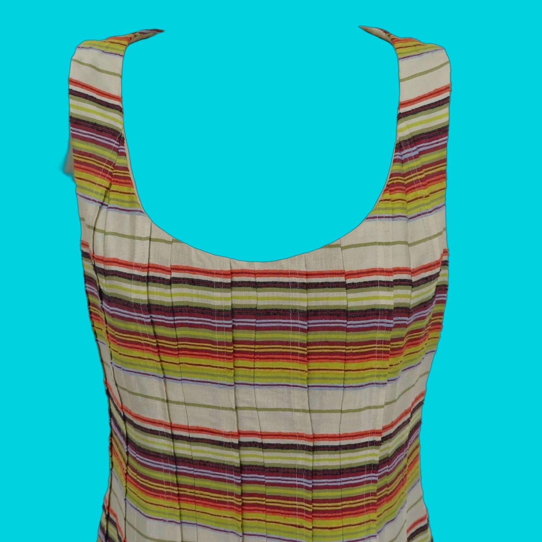 Akris Akris Punto Dress Woman 4 US 36 FR Multicolor Horizontal Stripe Pleated Knee Length Silk A-Line Sleeveless Zip Back Womens Size S / US 4 / IT 40 - 1 Thumbnail