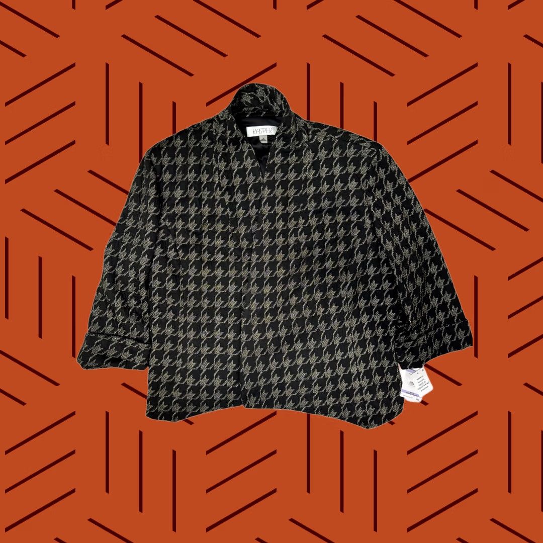 Kasper Kasper Women's Black Gold Houndstooth Jacket Blazer US 18 NWT Open Front Size XXL / US 16-18 / IT 52-54 - 1 Thumbnail