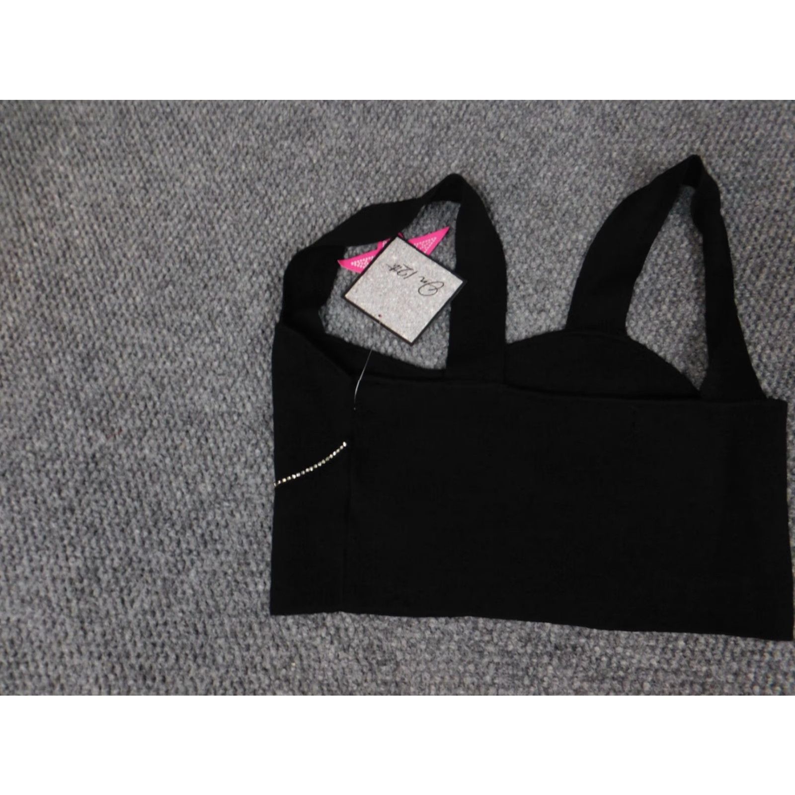 Vintage ON 12th Blouse Shirt Womens Cropped Regular Size M Black Dolman Sleeveless Round Neck Pullover Denim Polyester Button Geometric Casual 90s Theme Open Size M / US 6-8 / IT 42-44 - 7 Thumbnail
