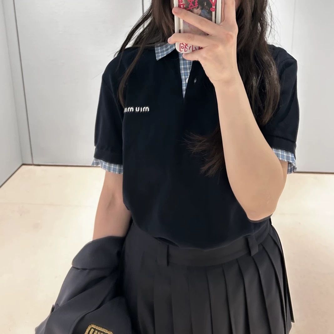 Miu Miu Miu Miu mar418 25SS tartan collar logo short-sleeve Polo S Size S / US 4 / IT 40 - 8 Thumbnail