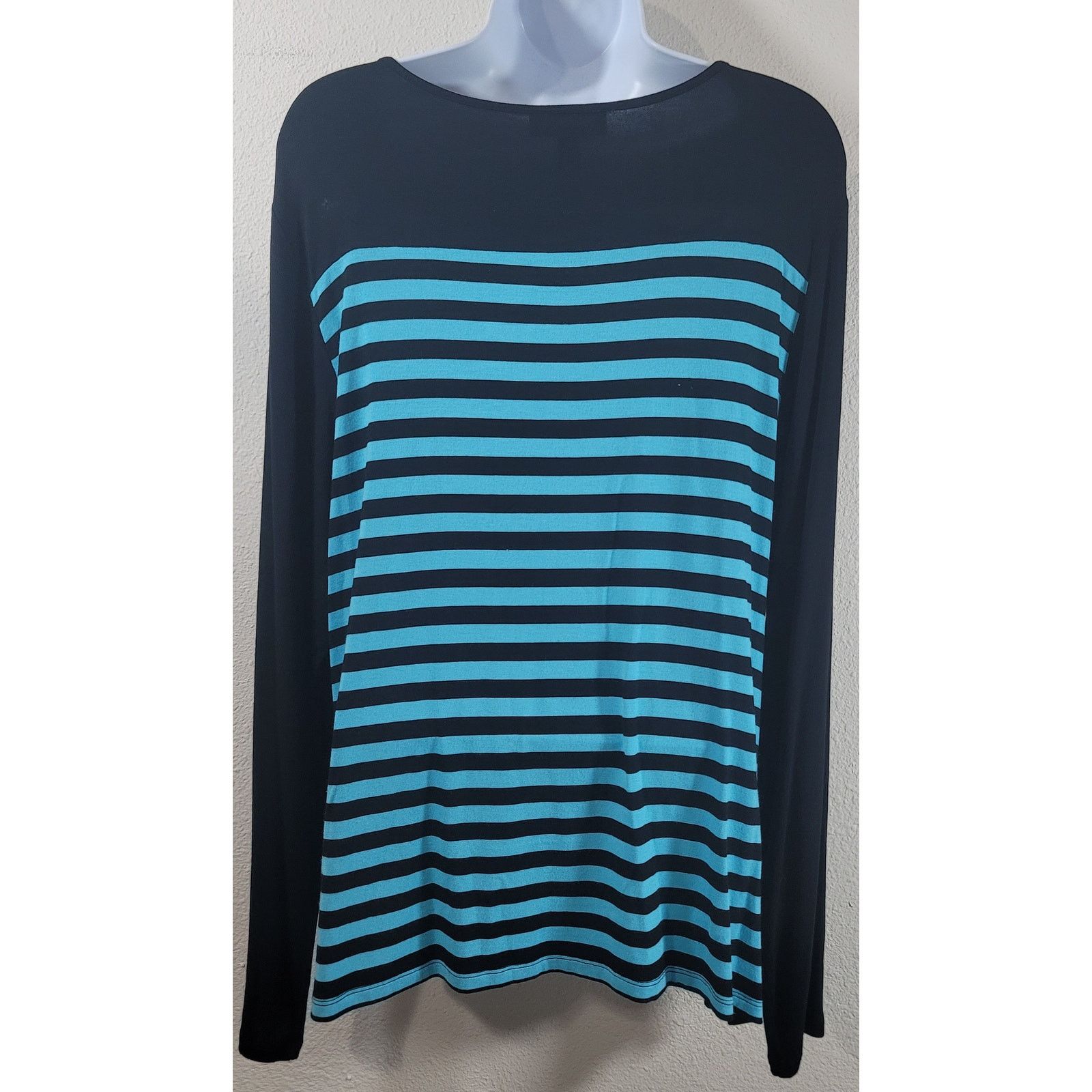 Other Dana Buchman Black Teal Striped Long Sleeve Top XL Size XL / US 12-14 / IT 48-50 - 2 Thumbnail