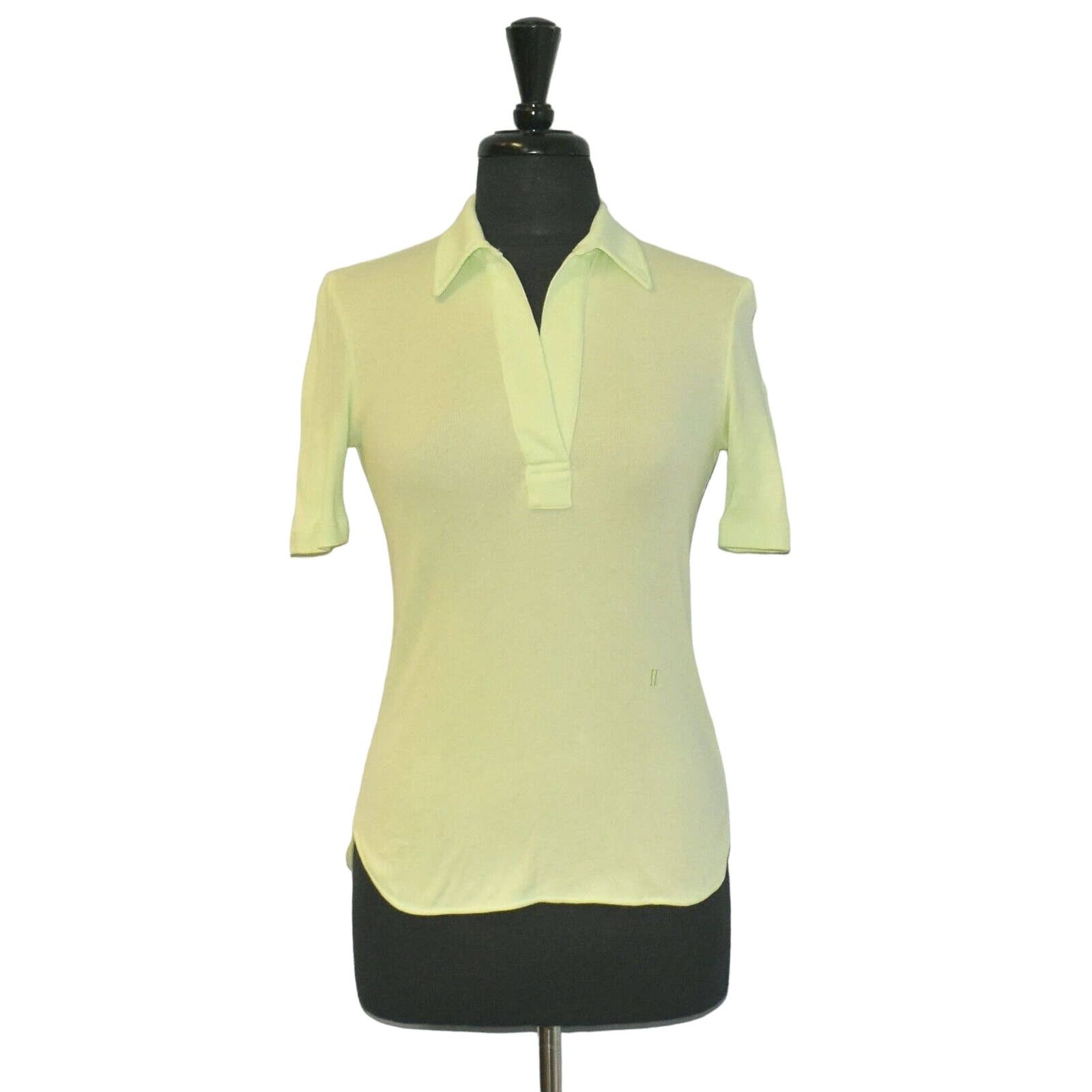 Helmut Lang A6 HELMUT LANG Cotton Ribbed Lime Green Logo Polo Shirt XS Size XS / US 0-2 / IT 36-38 - 2 Thumbnail