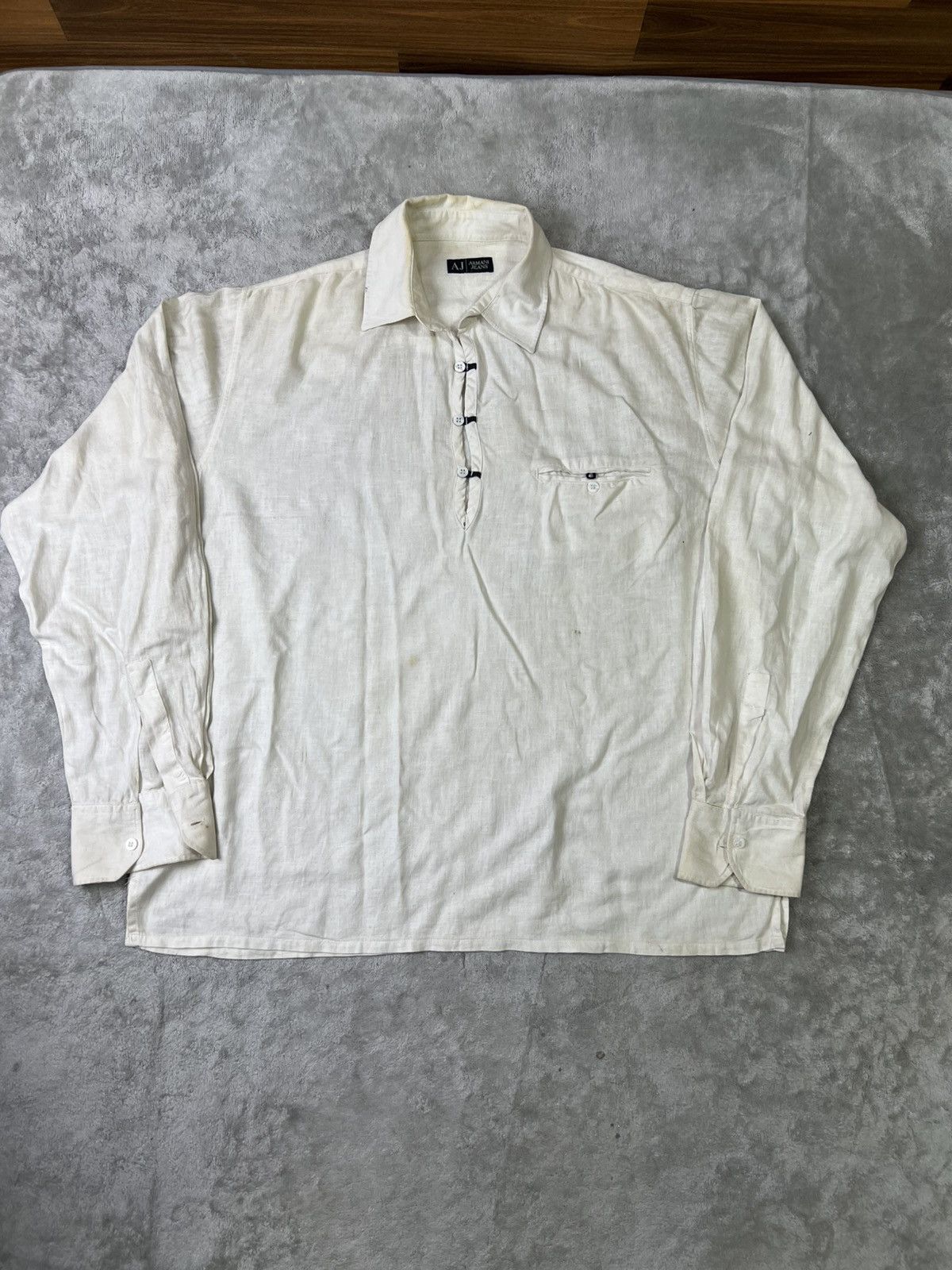 Armani Vintage Armani Jeans Linen Cotton Pullover Shirt Cream Beige Size US XL / EU 56 / 4 - 1 Thumbnail