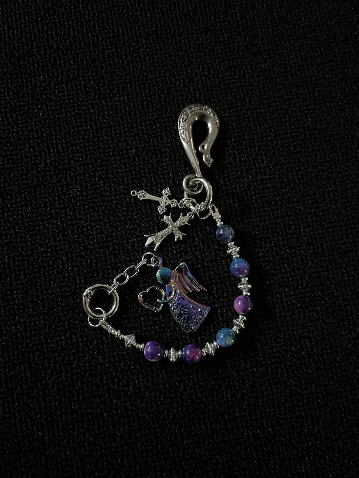 Jewelry Purple Beaded Angel Keychain, Handmade Charm Accessory Size ONE SIZE - 6 Thumbnail