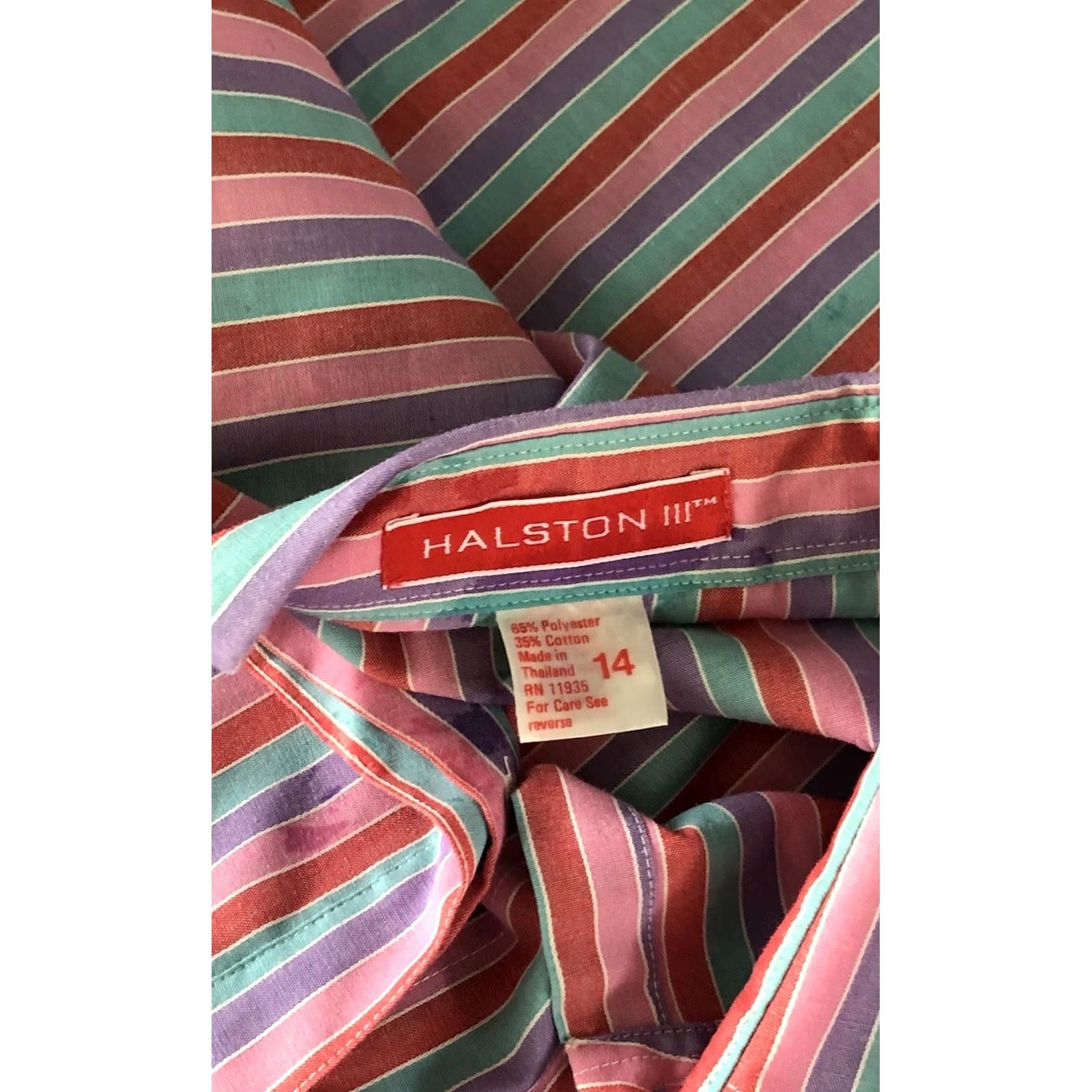 Halston VINTAGE Halston top shirt 14 pink/purple stripe pocket collar 80s 90s Classic Size XL / US 12-14 / IT 48-50 - 4 Thumbnail