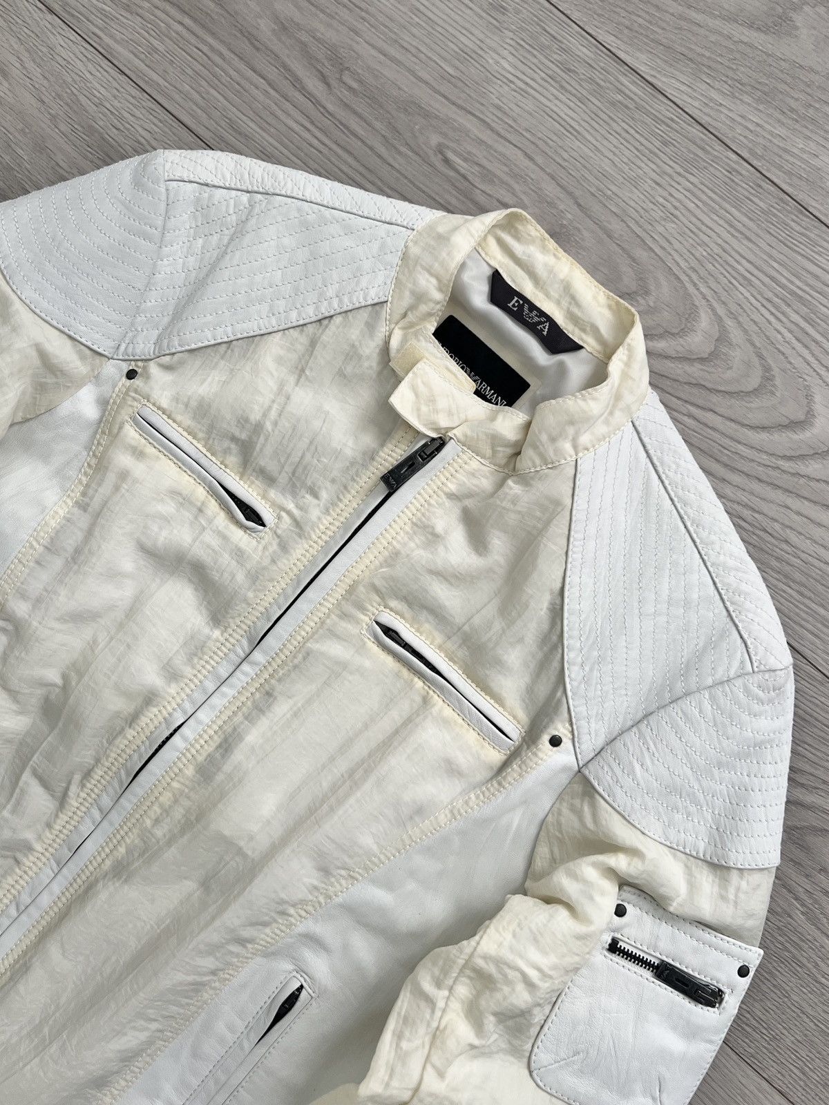 Emporio Armani Emporio Armani 2001 Leather Panelled Cafe Racer Moto Jacket Size US M / EU 48-50 / 2 - 7 Thumbnail