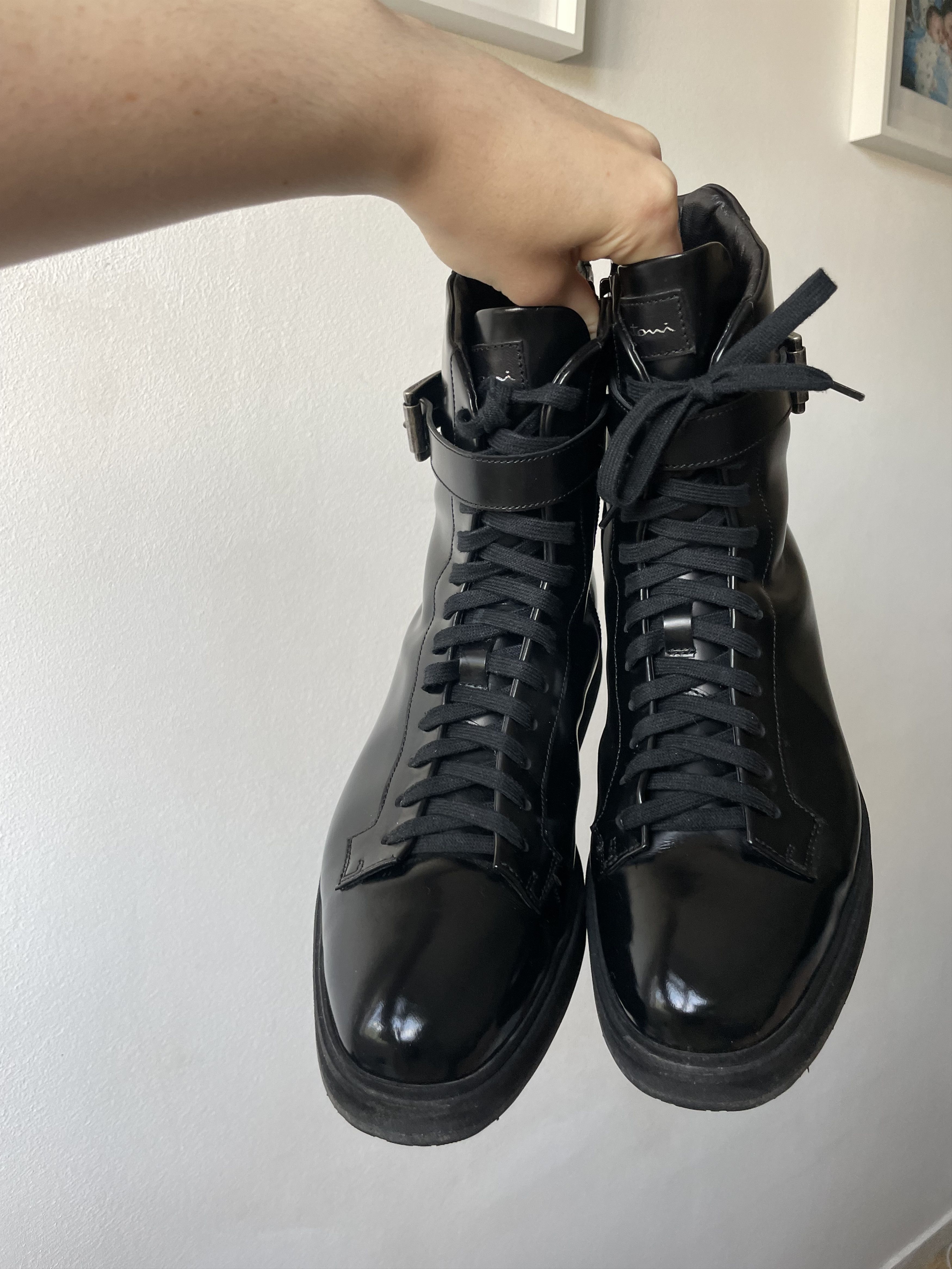 Santoni Santoni Black Leather High-Top Buckle Boots – EU 39 Size US 9 / IT 39 - 10 Thumbnail