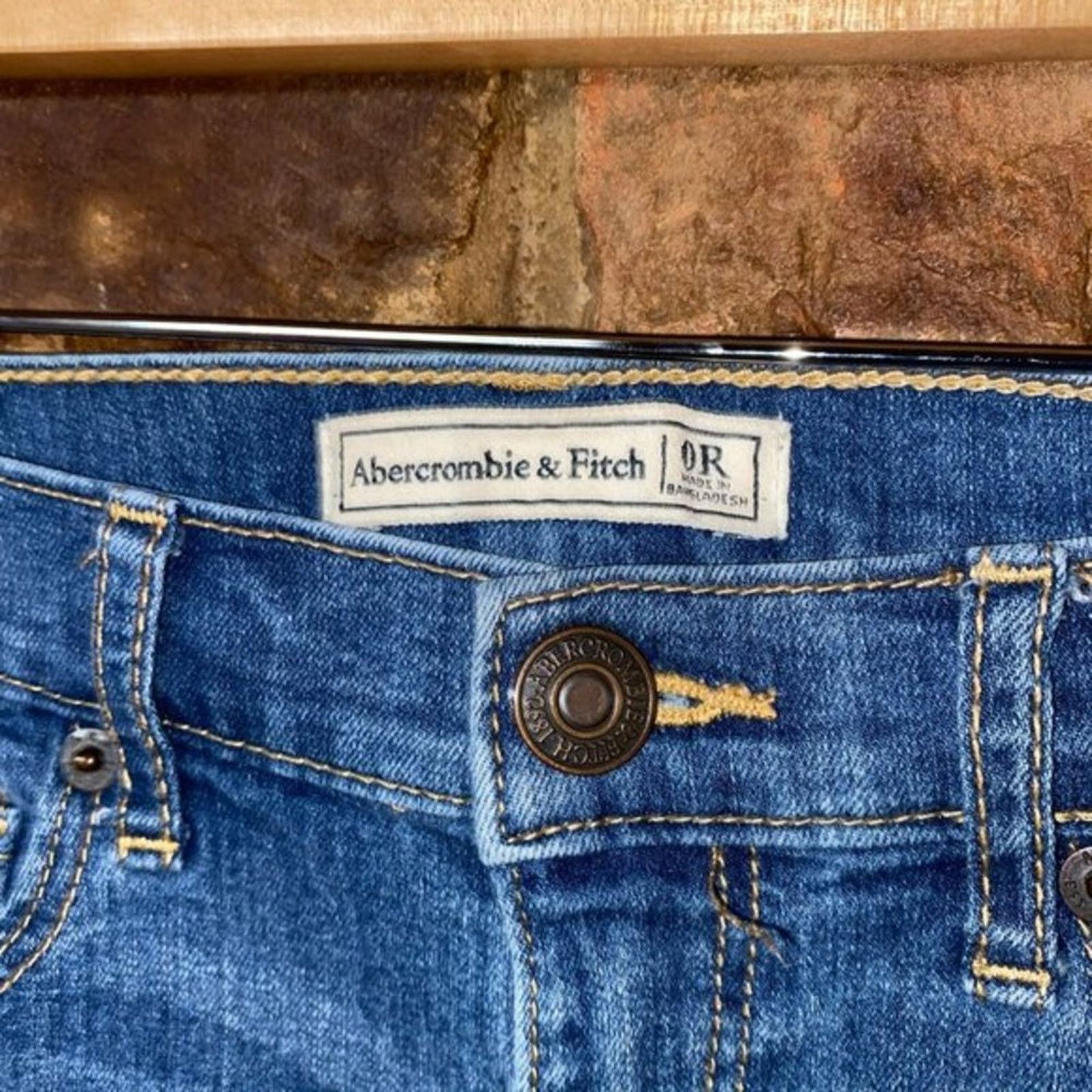 Aeropostale Abercrombie & Fitch Medium Blue Denim Raw Hem Skinny Jeans 0 Size 25" / US 0 / IT 36 - 4 Thumbnail
