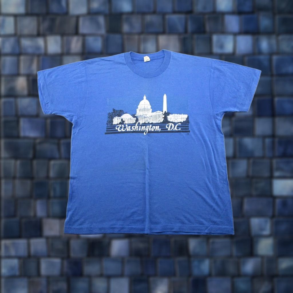 Vintage Washington DC 80s Single Stitch Graphic White House Shirt Mens Size 2XL T-Shirt Blue Cotton Screen Stars Vintage Size US XXL / EU 58 / 5 - 1 Thumbnail