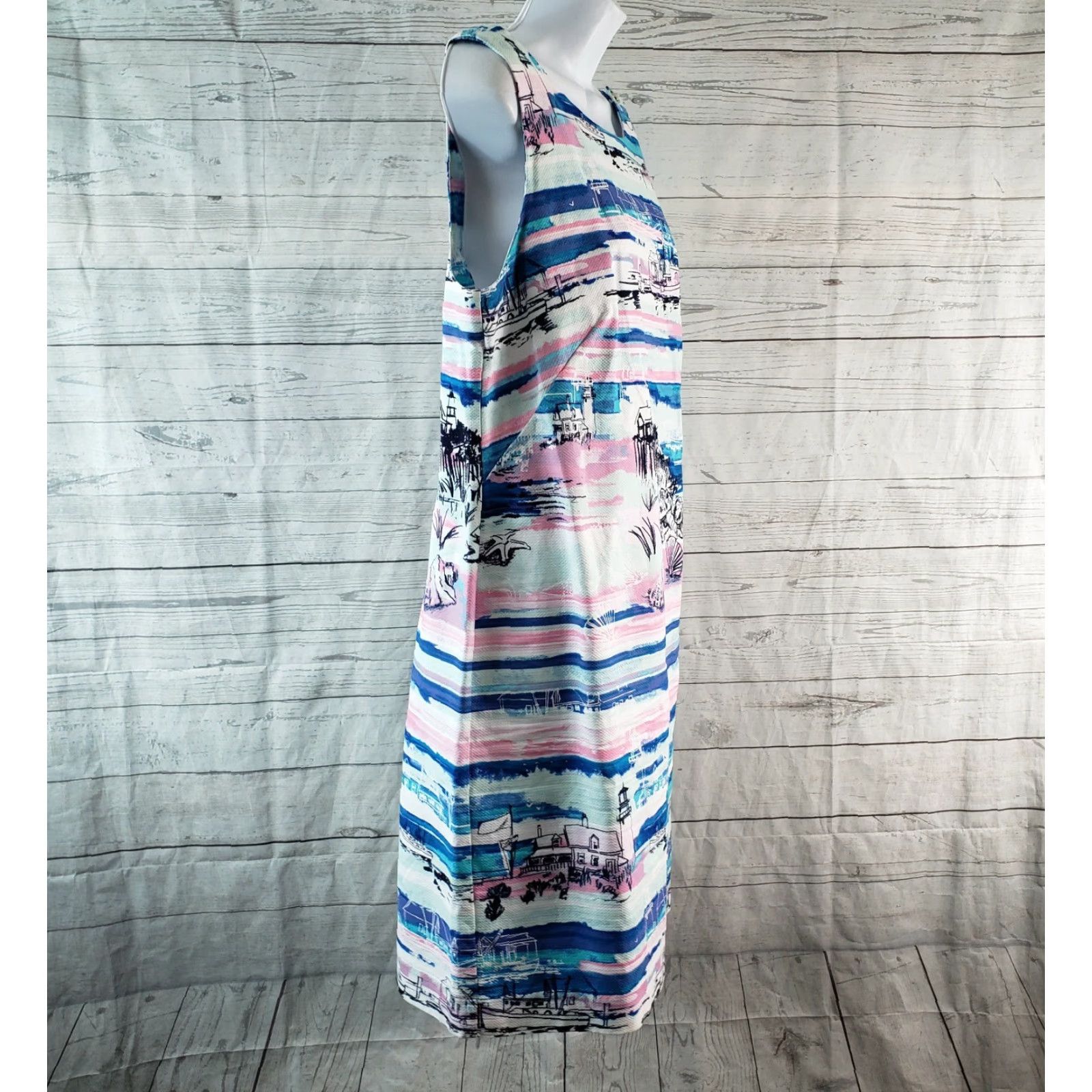 Talbots Talbots Womens Printed Dress Sz 14 Pink Blue Beach Boats Sleeveless Cotton Pencil Dress Knee Length Adult Womens Size XL / US 12-14 / IT 48-50 - 3 Thumbnail