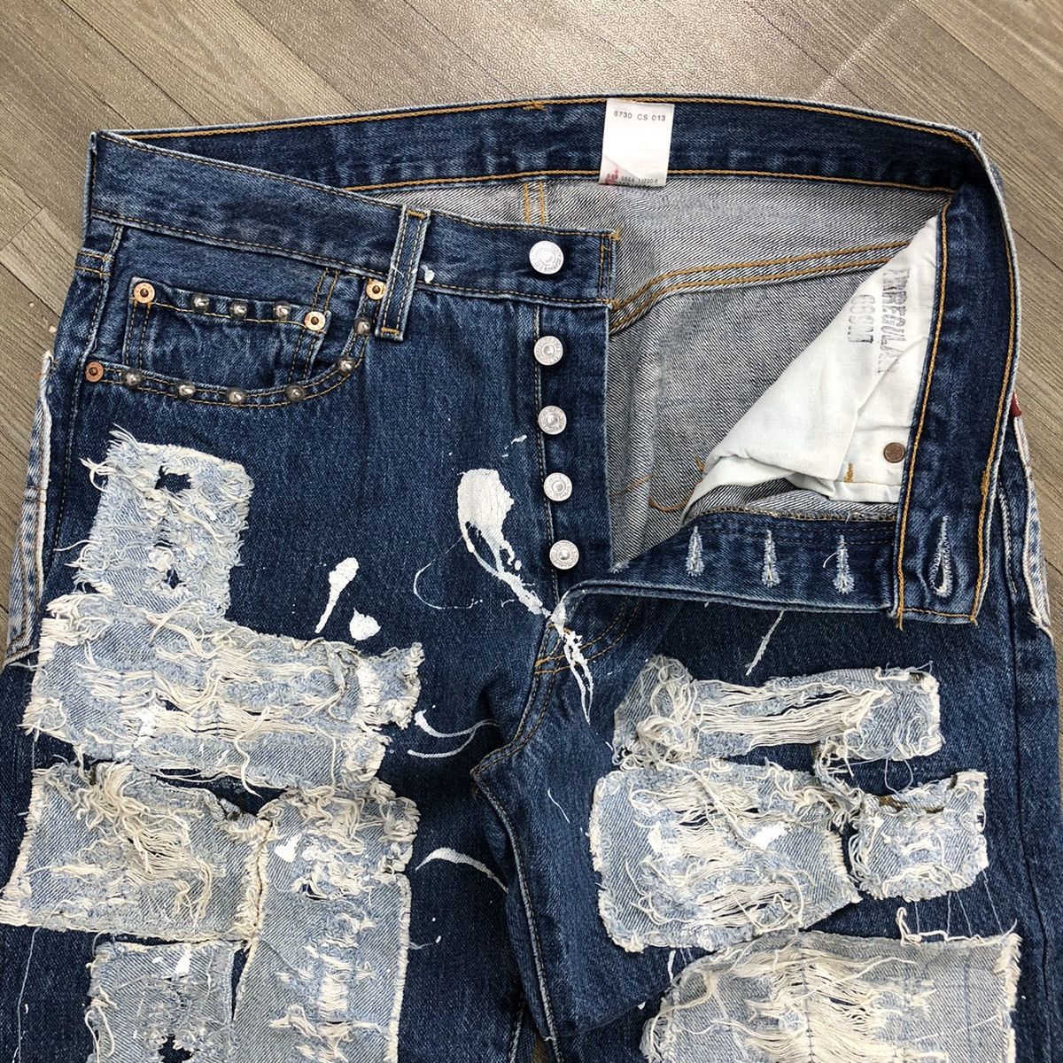 Levi's 90s Vintage Levis 501 USA Rework Painted Custom Blue Jeans Size US 34 / EU 50 - 9 Thumbnail
