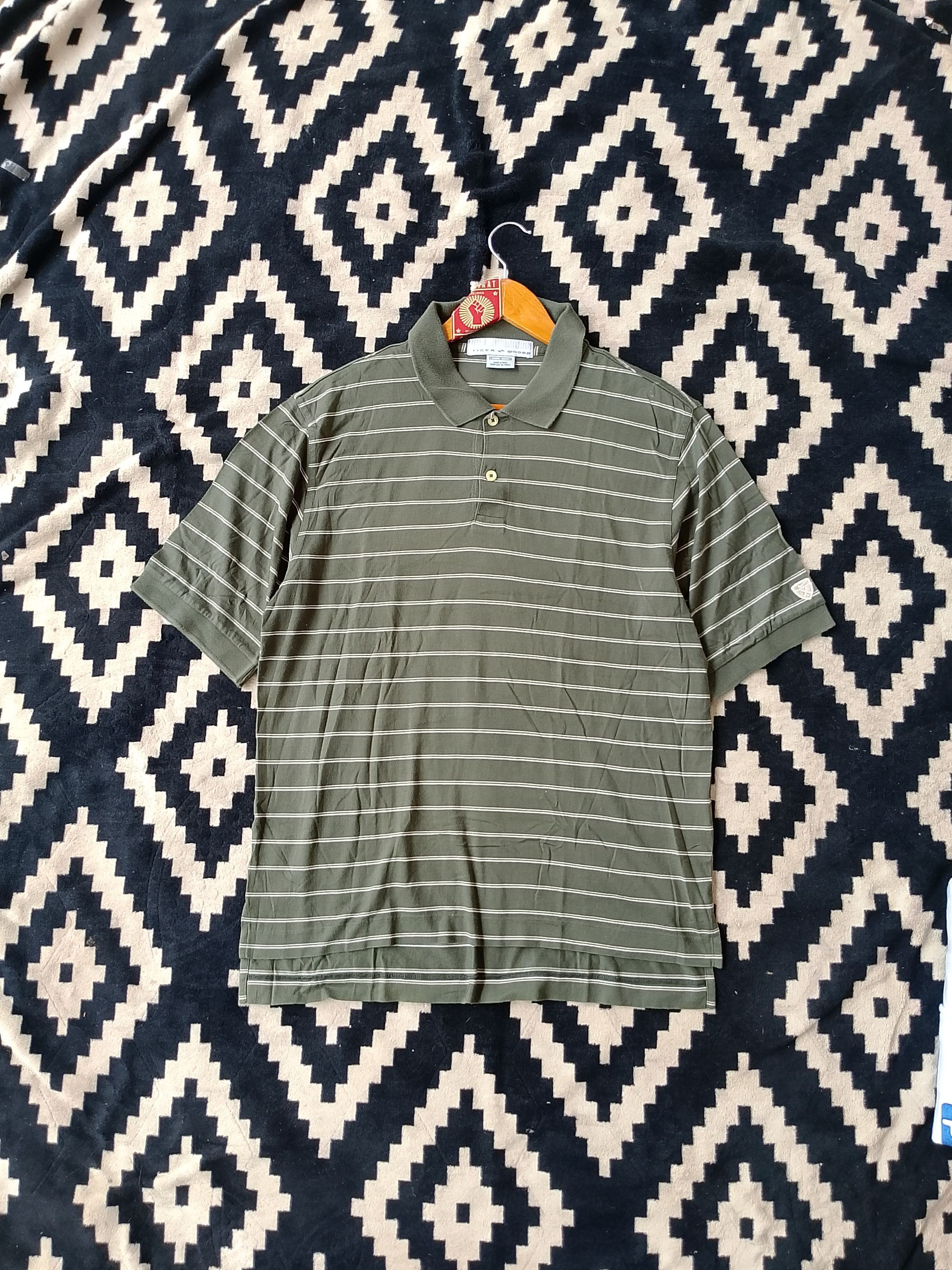 Nike × Tiger Woods Vintage Nike Tiger Woods Striped Polo Earth Tone Golfcore Size US M / EU 48-50 / 2 - 2 Thumbnail