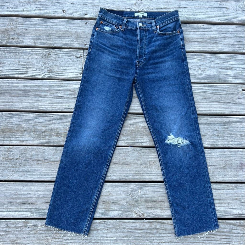 RE/DONE RE/DONE High-Rise 70S Stove Pipe Ankle Jeans Button Fly Worn True Indigo, 27 Size 27" / US 4 / IT 40 - 13 Thumbnail