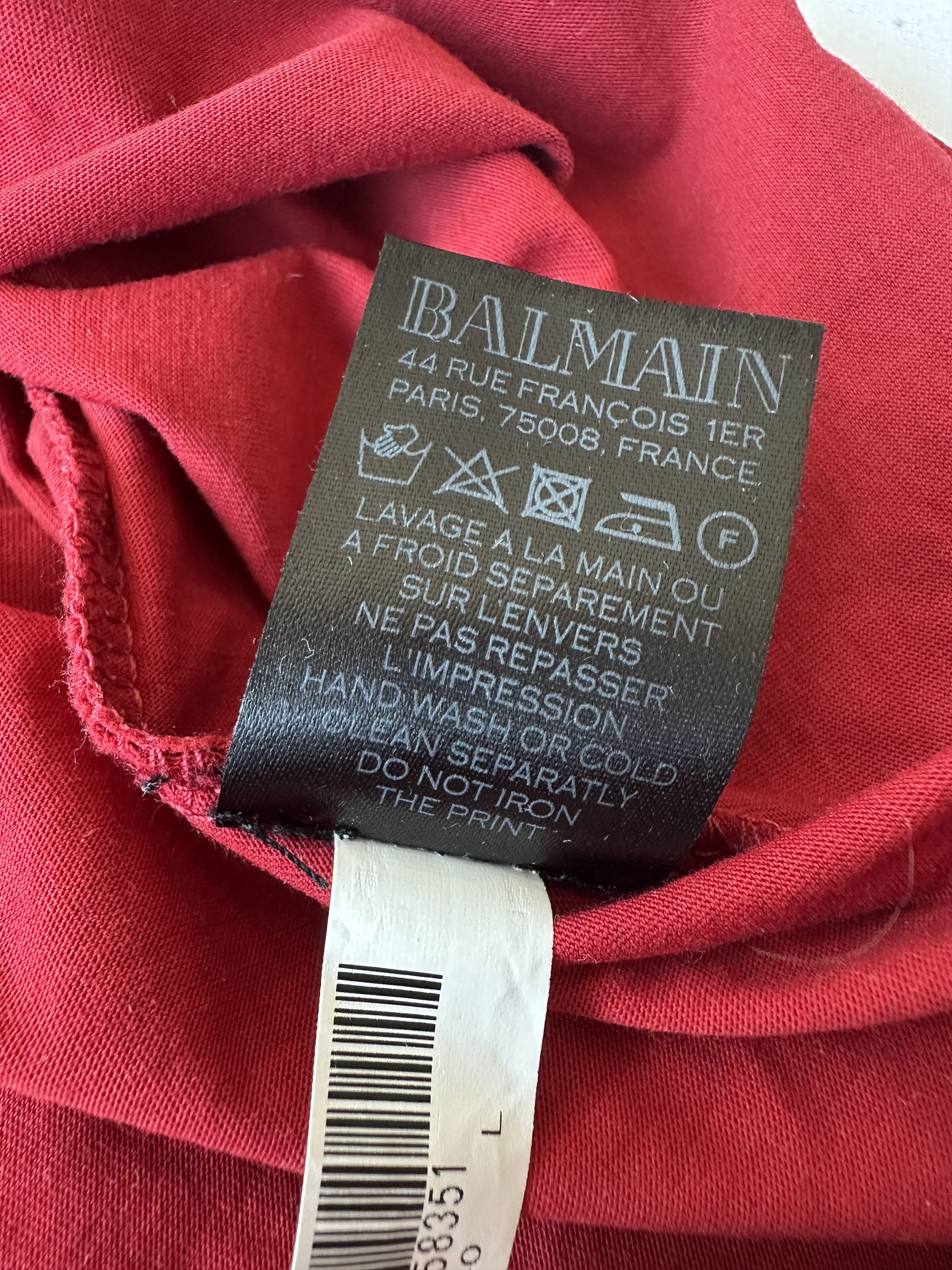 Balmain Balmain Printed Signature Logo Red T shirt Shiny Archive Size US L / EU 52-54 / 3 - 7 Thumbnail