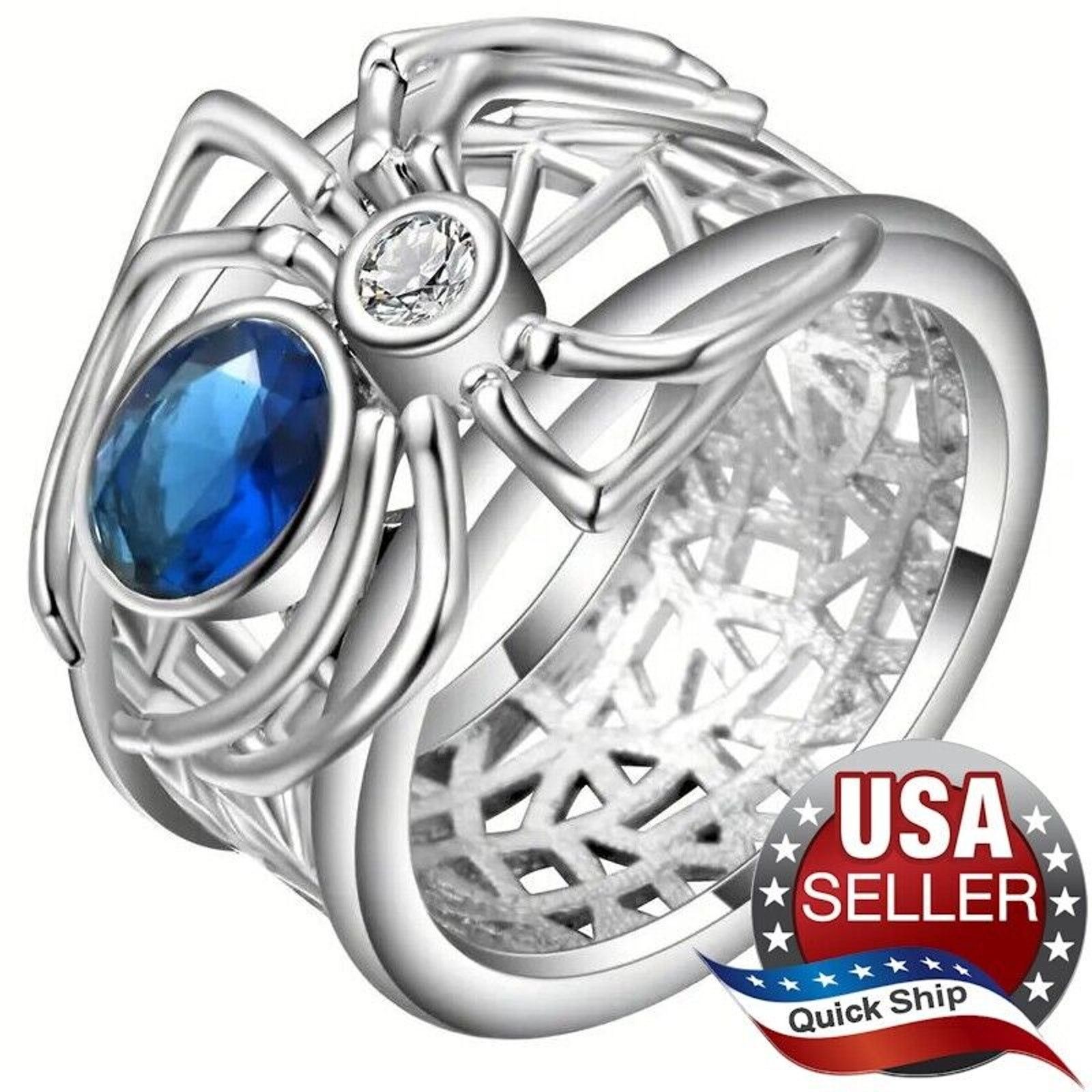 Other 925 Silver Plated Spider Ring Vintage Style Blue Size ONE SIZE - 1 Thumbnail